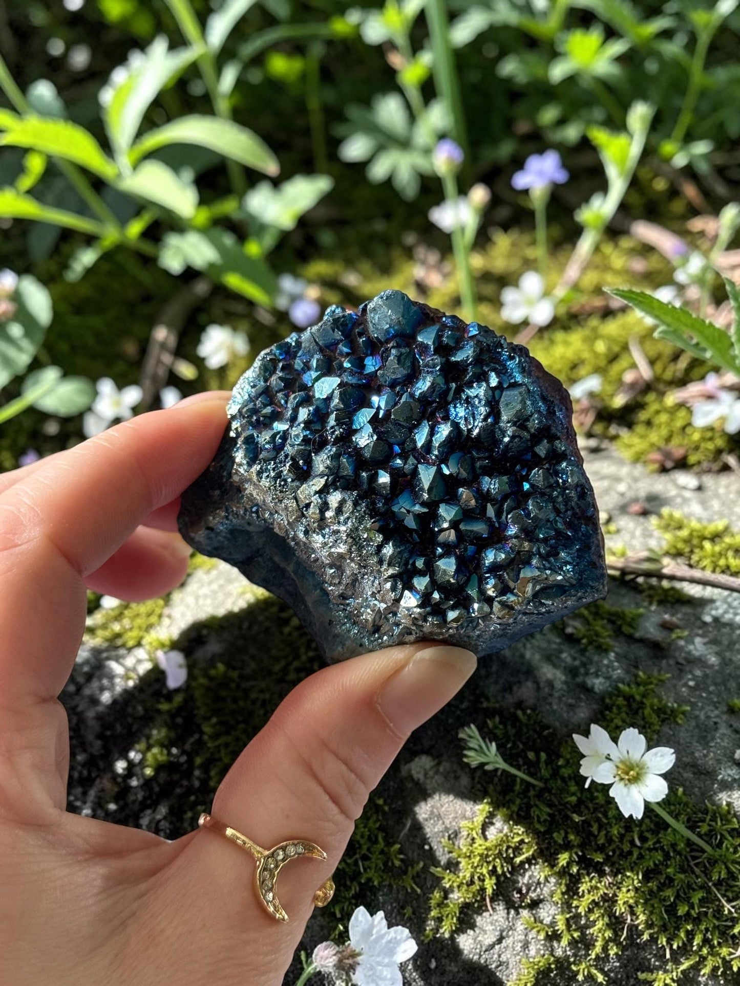 Mystic Blue Aura Amethyst Cluster | High Shine Druzy Crystal, Statement Piece