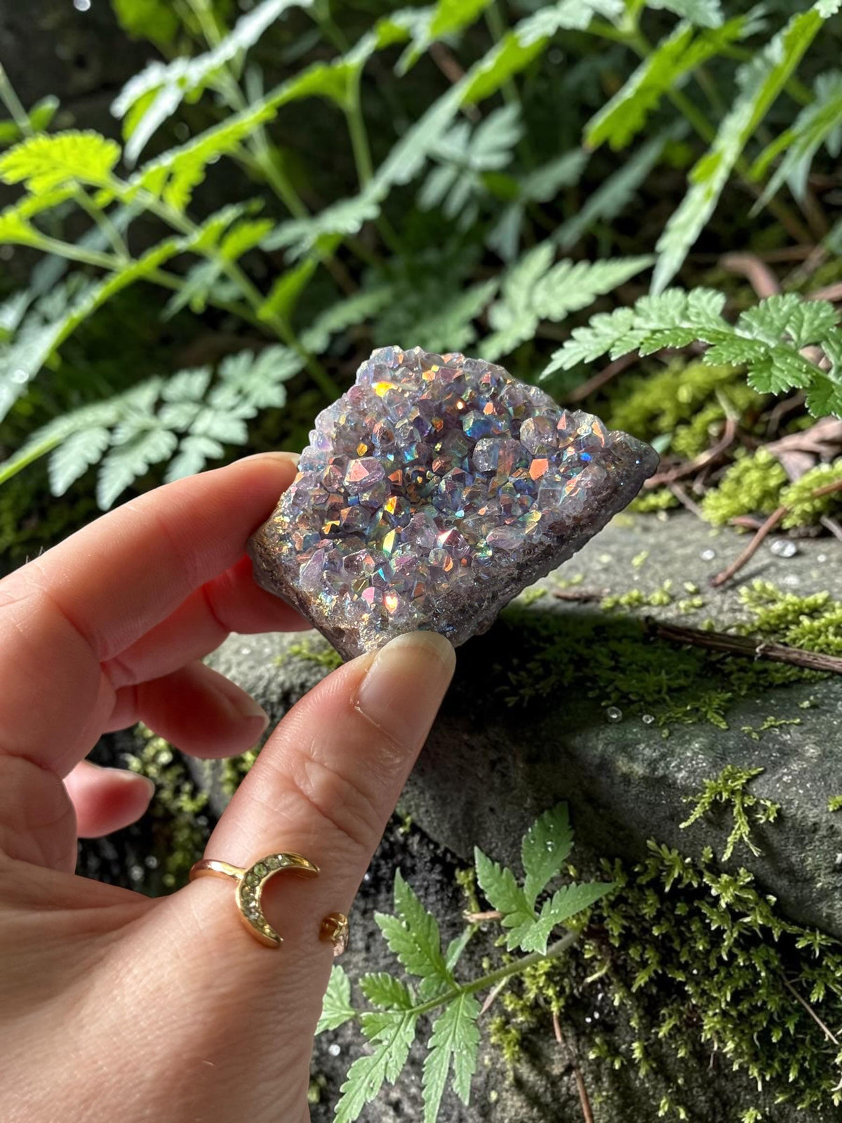 Amethyst Galaxy Aura Small Cluster: Iridescent Cosmic Beauty Crystal