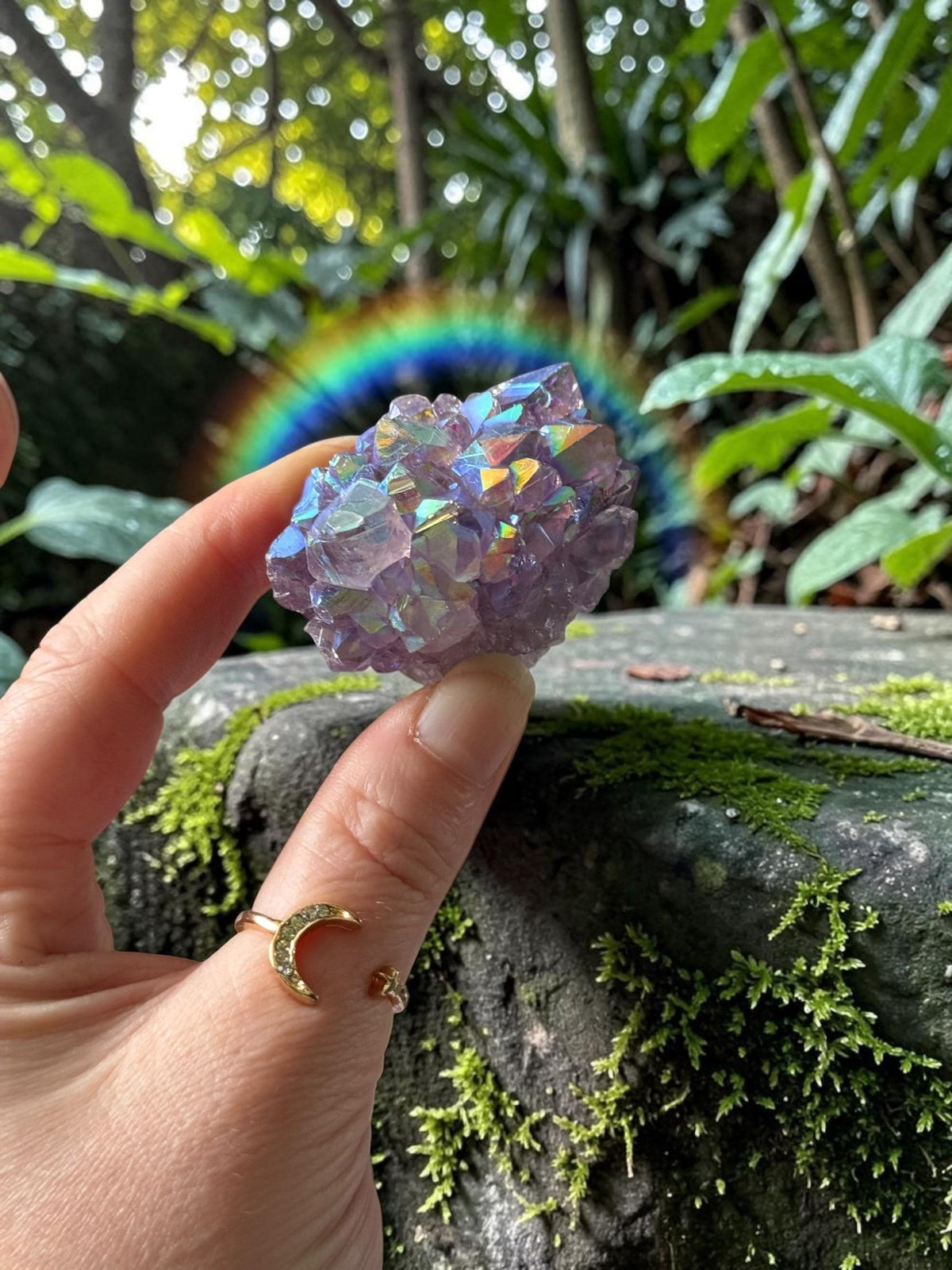Amethyst Galaxy Aura Small Cluster: Iridescent Cosmic Beauty Crystal