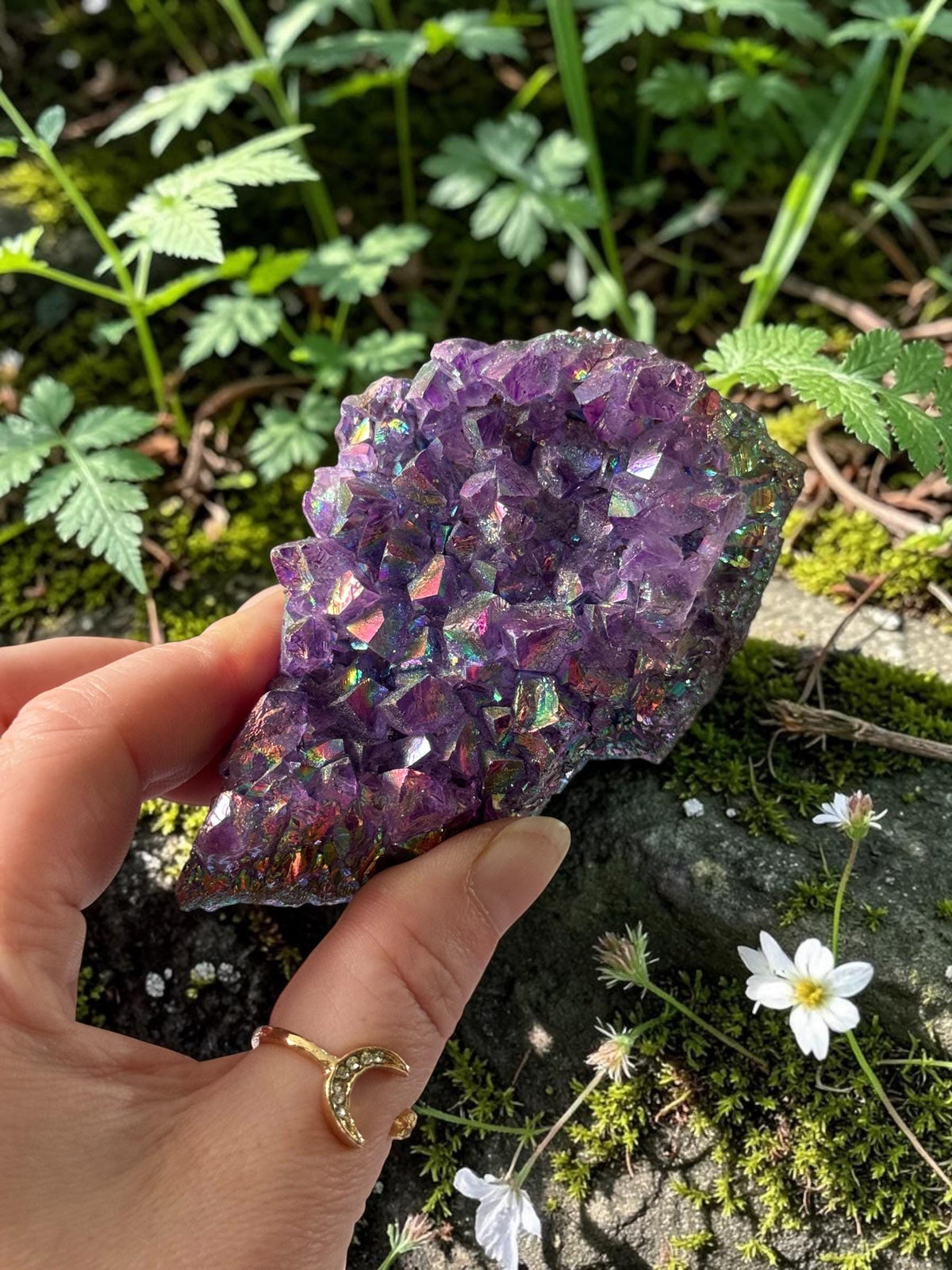 Purple Galaxy Aura Amethyst Cluster: Cosmic Crystal Decor