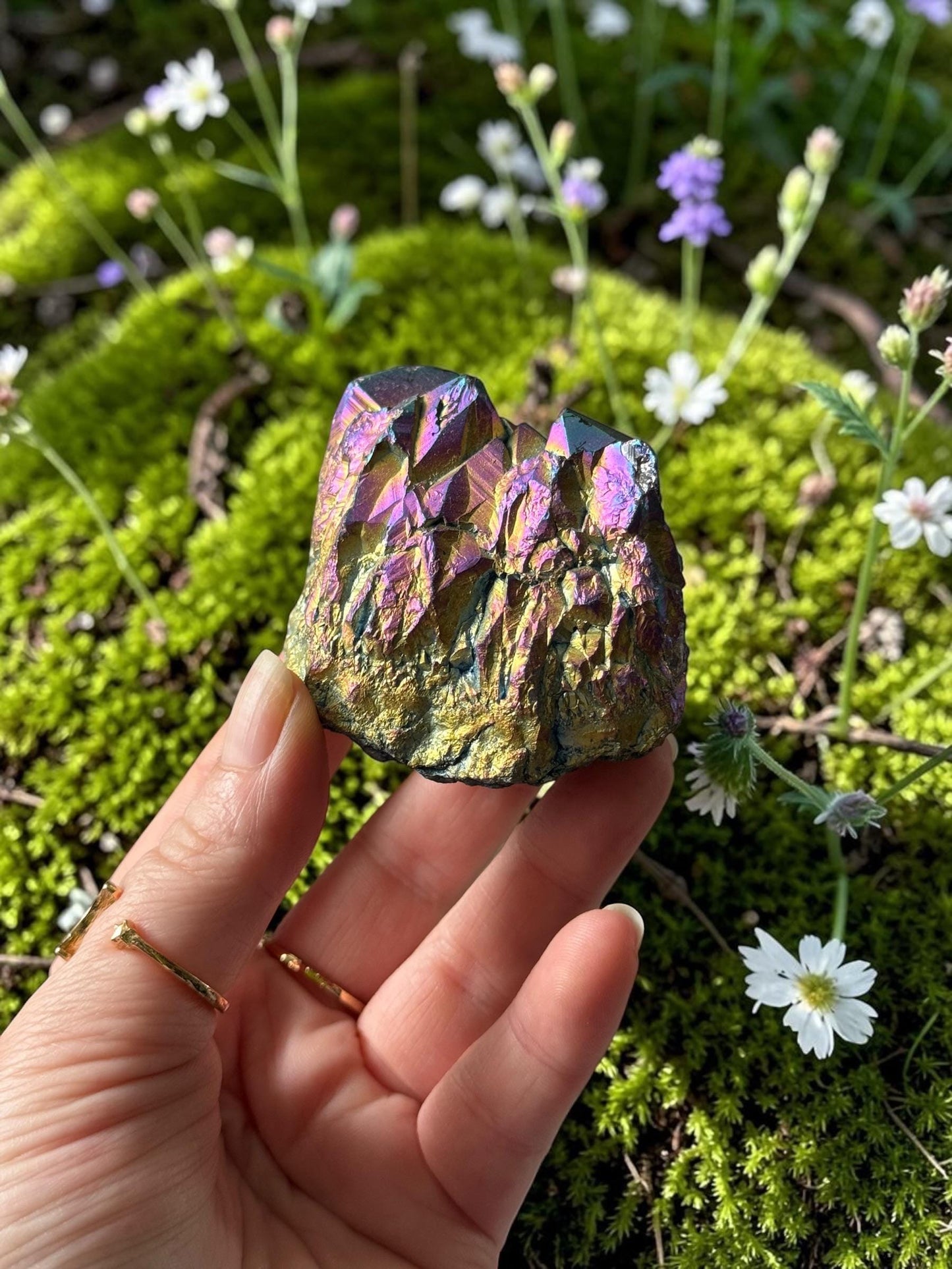 Titanium Aura Amethyst Cluster: High-Energy Spiritual Crystal