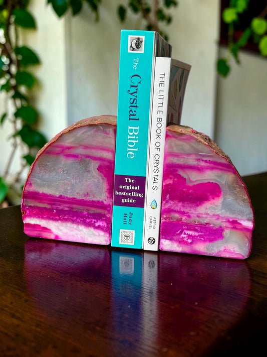 Pink Agate & Quartz Crystal Geode Bookends | Luxury Natural Agate Book Ends | Crystal Home Décor | Office Shelf Styling | #2