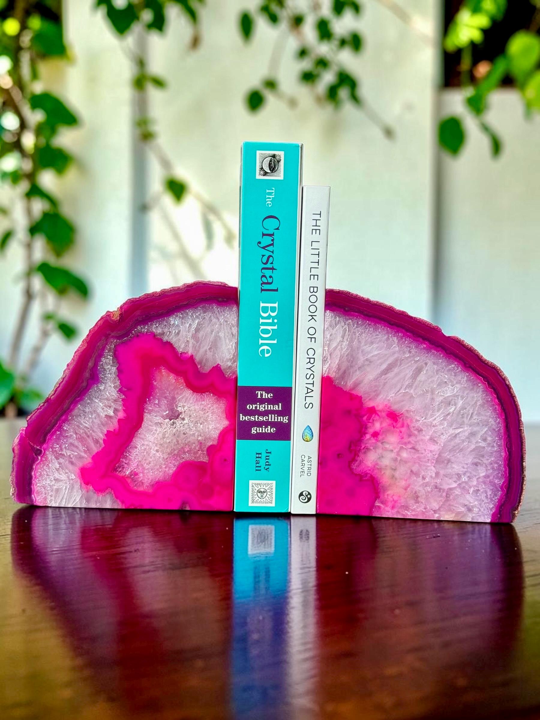 Pink Agate & Quartz Crystal Geode Bookends | Luxury Natural Agate Book Ends | Crystal Home Décor | Office Shelf Styling | #3
