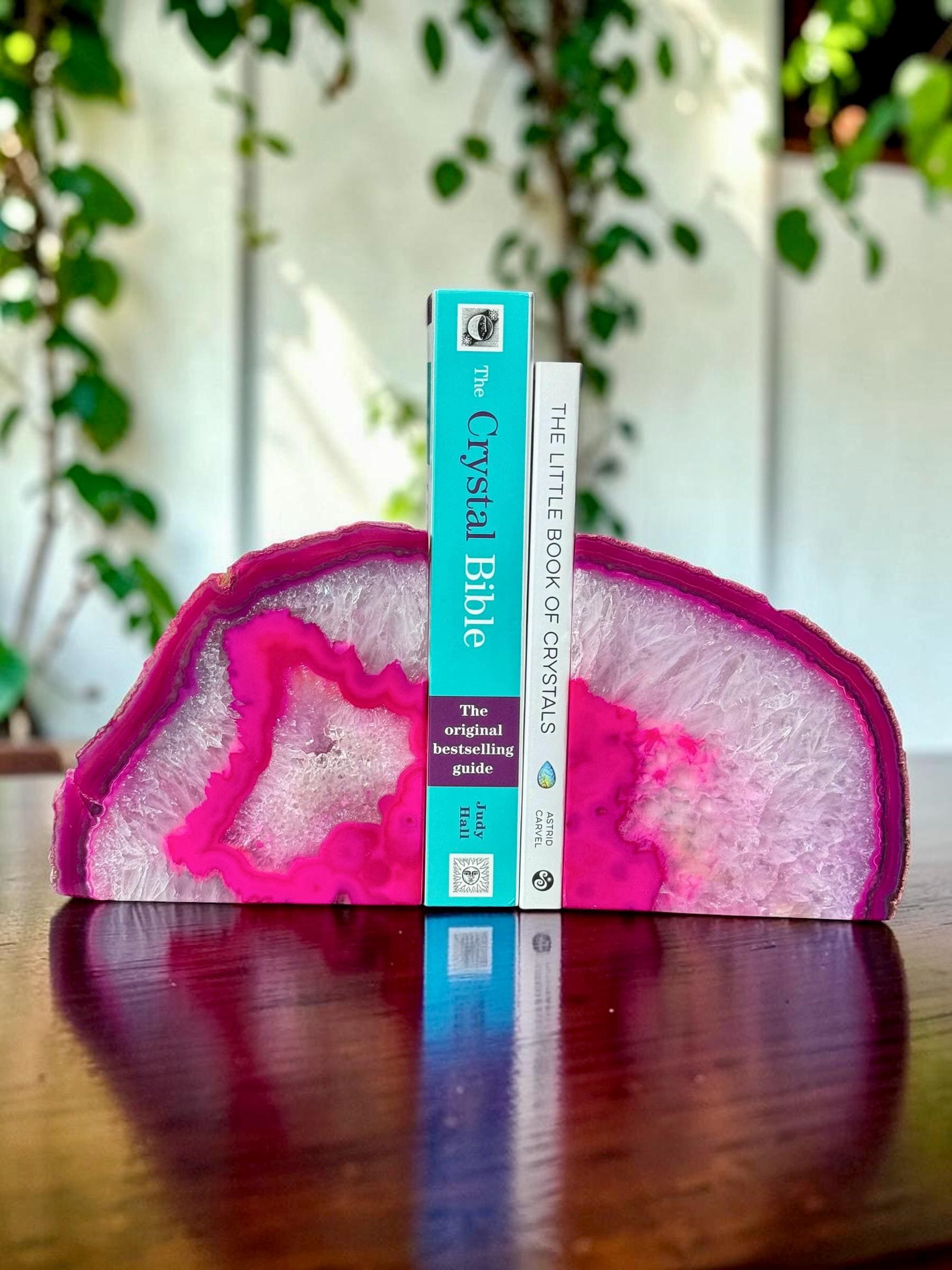 Pink Agate & Quartz Crystal Geode Bookends | Luxury Natural Agate Book Ends | Crystal Home Décor | Office Shelf Styling | #3