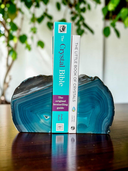 Teal Agate & Quartz Crystal Geode Bookends | Luxury Natural Agate Book Ends | Crystal Home Décor | Office Shelf Styling | #3