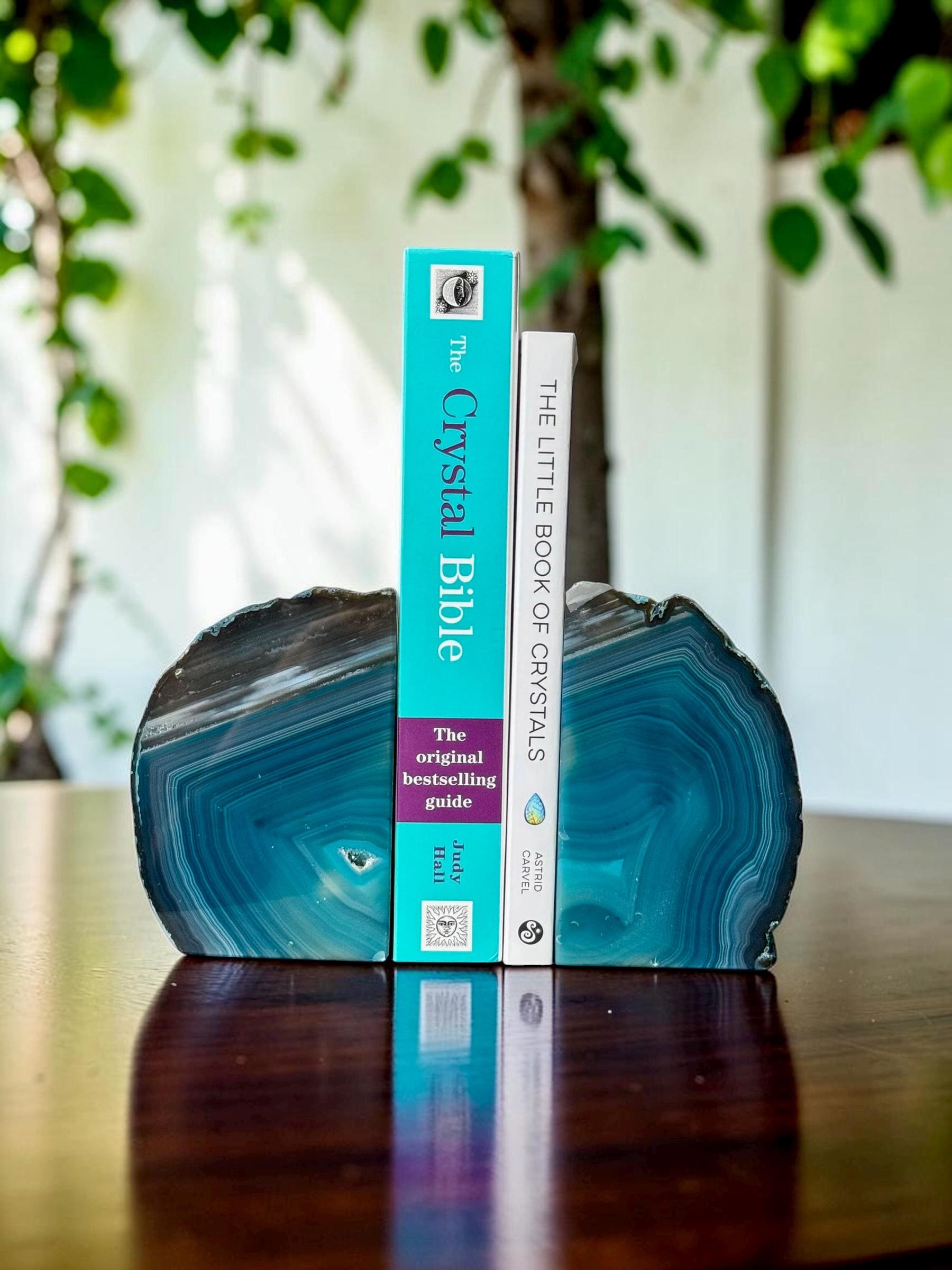 Teal Agate & Quartz Crystal Geode Bookends | Luxury Natural Agate Book Ends | Crystal Home Décor | Office Shelf Styling | #3