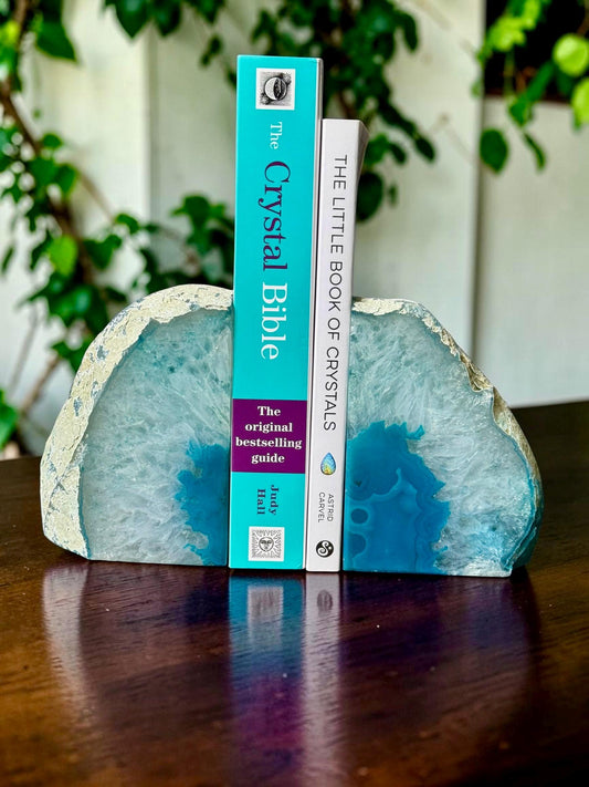 Teal Agate & Quartz Crystal Geode Bookends | Luxury Natural Agate Book Ends | Crystal Home Décor | Office Shelf Styling | #5