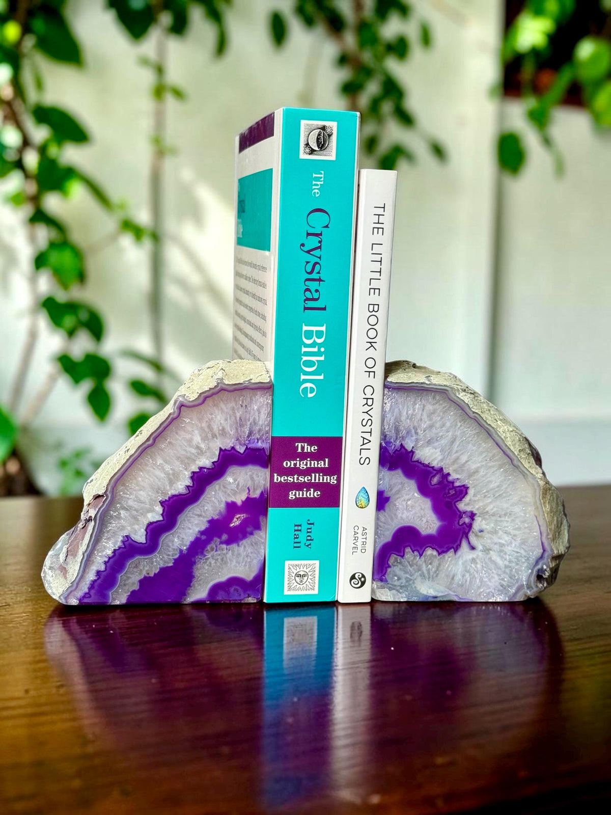 Purple Agate & Quartz Crystal Geode Bookends | Luxury Natural Agate Book Ends | Crystal Home Décor | Office Shelf Styling | SET #1