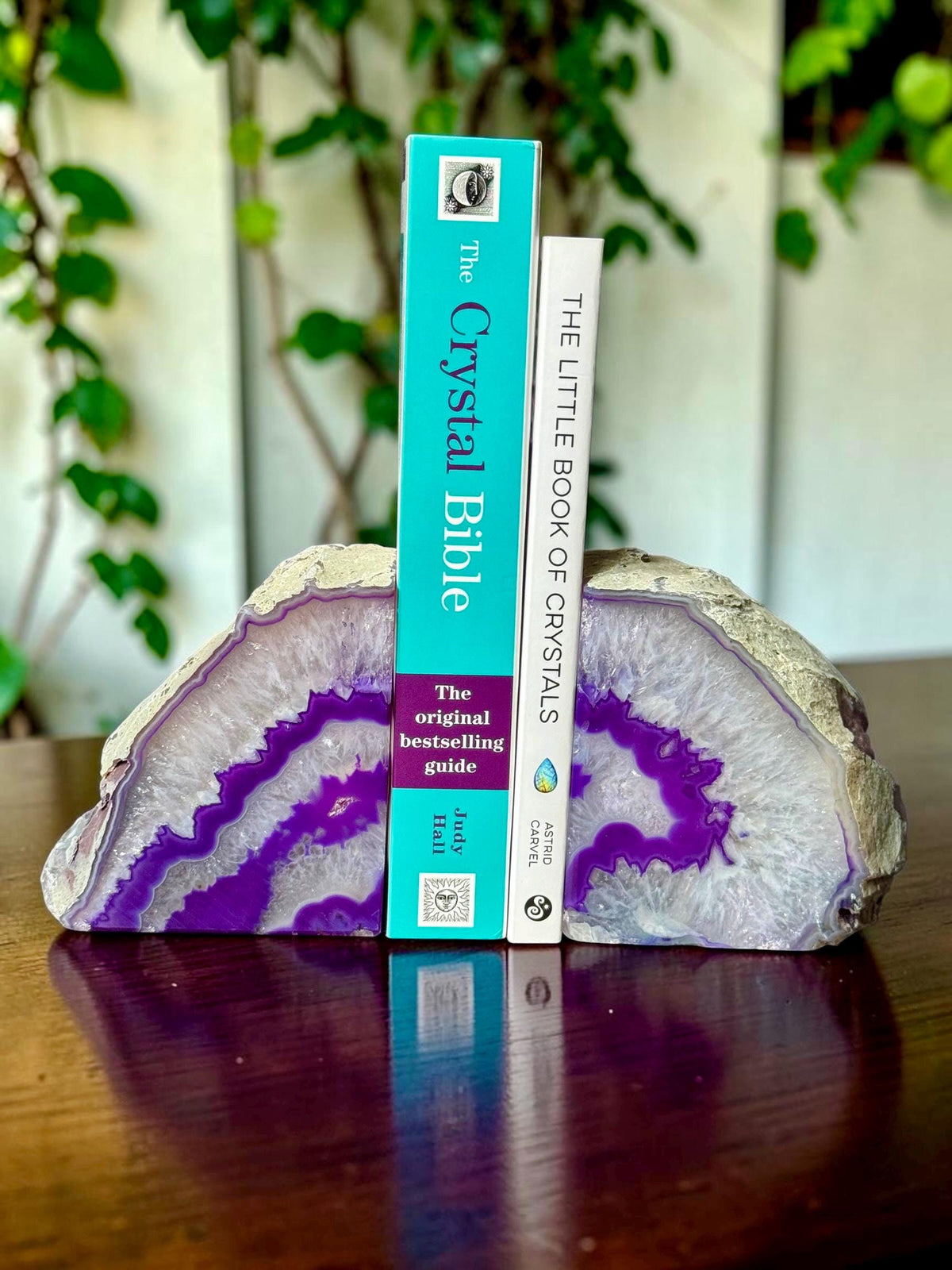 Purple Agate & Quartz Crystal Geode Bookends | Luxury Natural Agate Book Ends | Crystal Home Décor | Office Shelf Styling | SET #1
