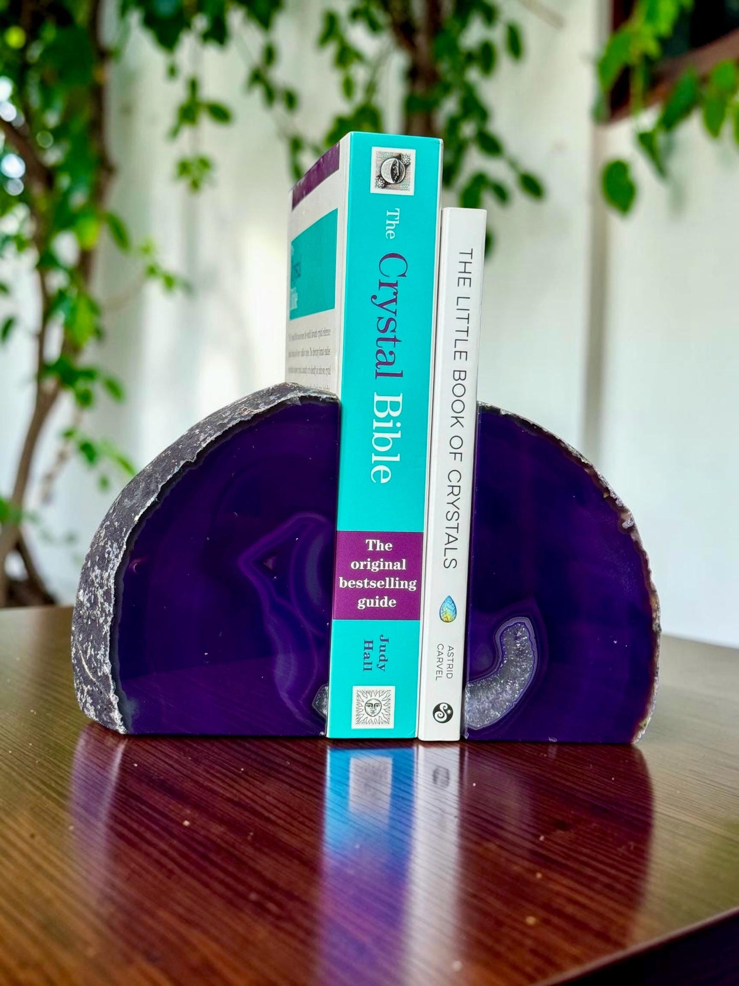 Purple Agate & Quartz Crystal Geode Bookends | Luxury Natural Agate Book Ends | Crystal Home Décor | Office Shelf Styling | SET #2