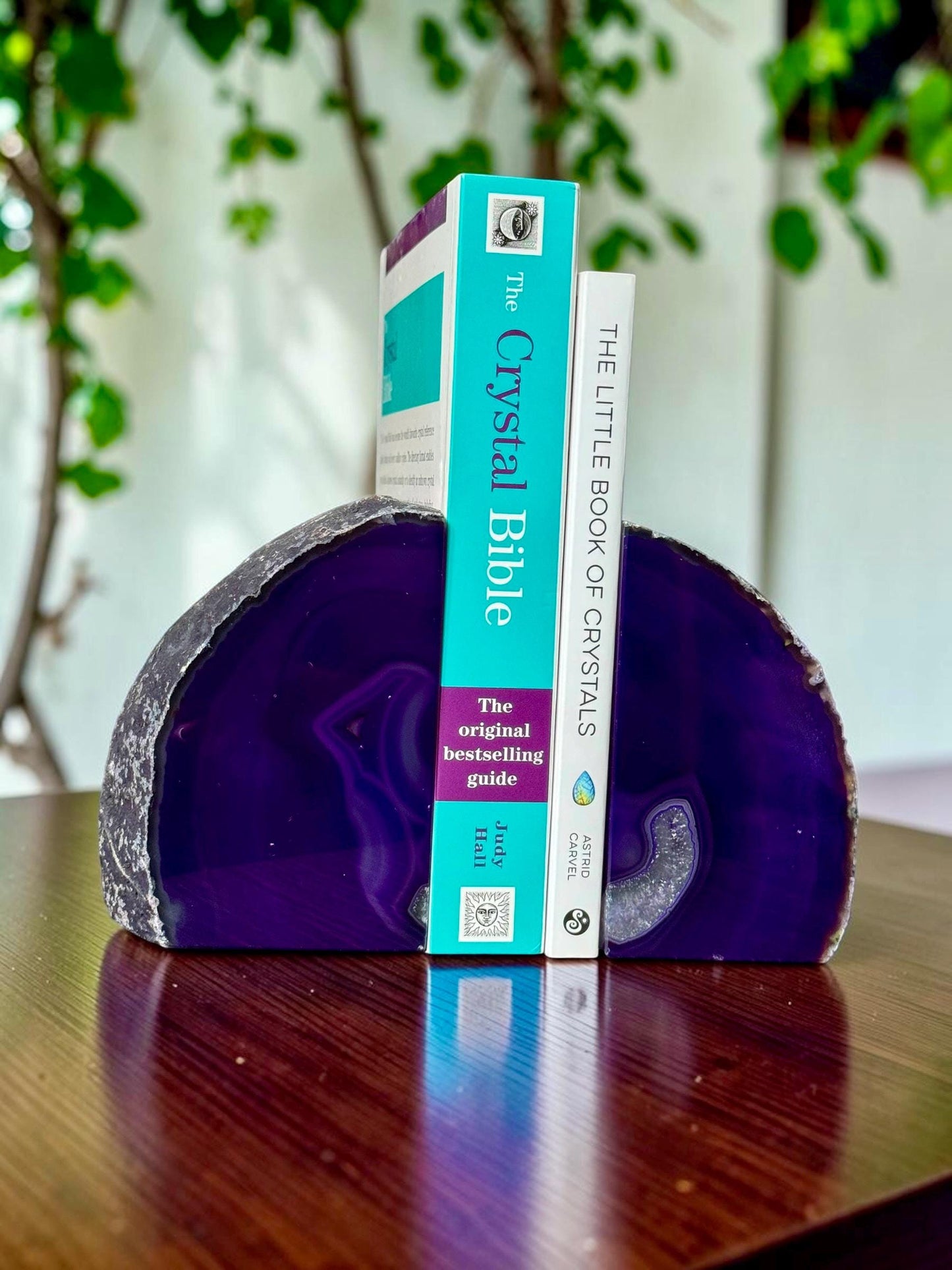 Purple Agate & Quartz Crystal Geode Bookends | Luxury Natural Agate Book Ends | Crystal Home Décor | Office Shelf Styling | SET #2