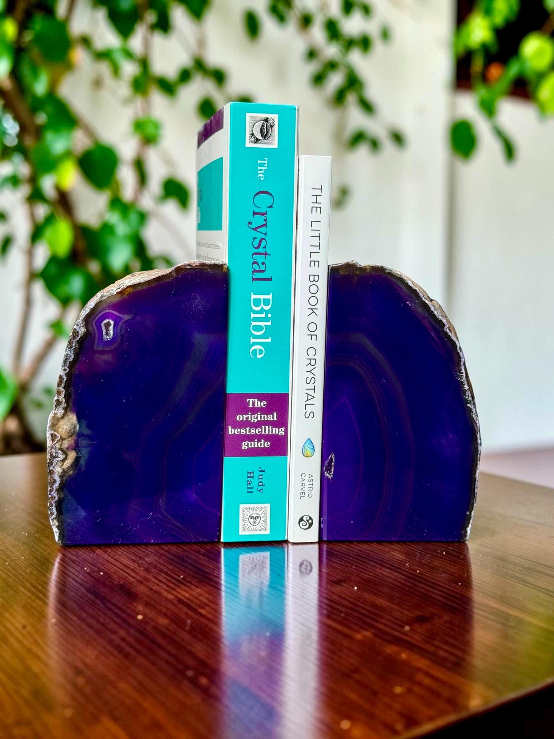 Purple Agate & Quartz Crystal Geode Bookends | Luxury Natural Agate Book Ends | Crystal Home Décor | Office Shelf Styling | SET #6