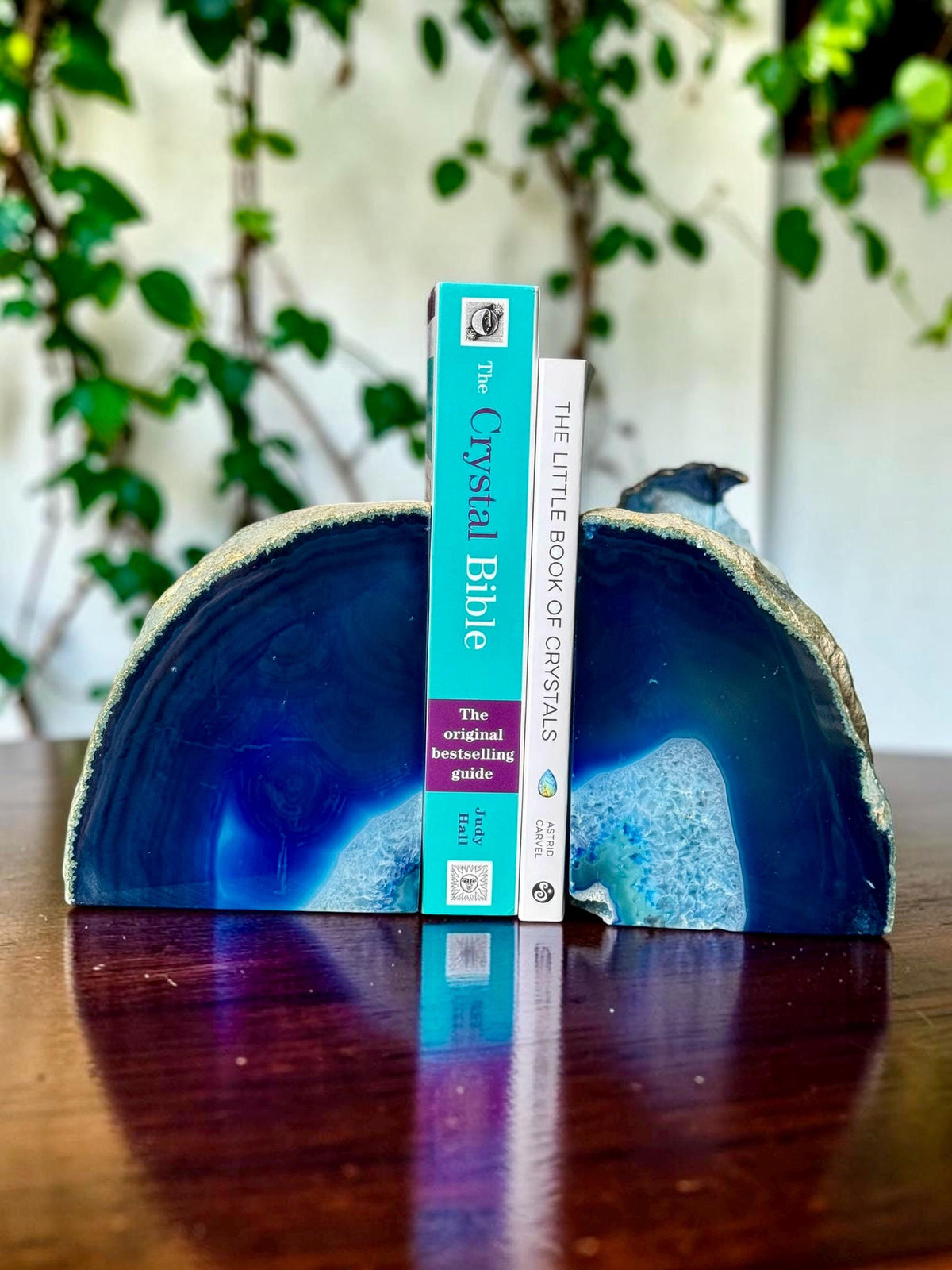 Blue Agate & Quartz Crystal Geode Bookends | Luxury Natural Agate Book Ends | Quartz Crystal Home Décor | Statement Crystal Gift | Set #3