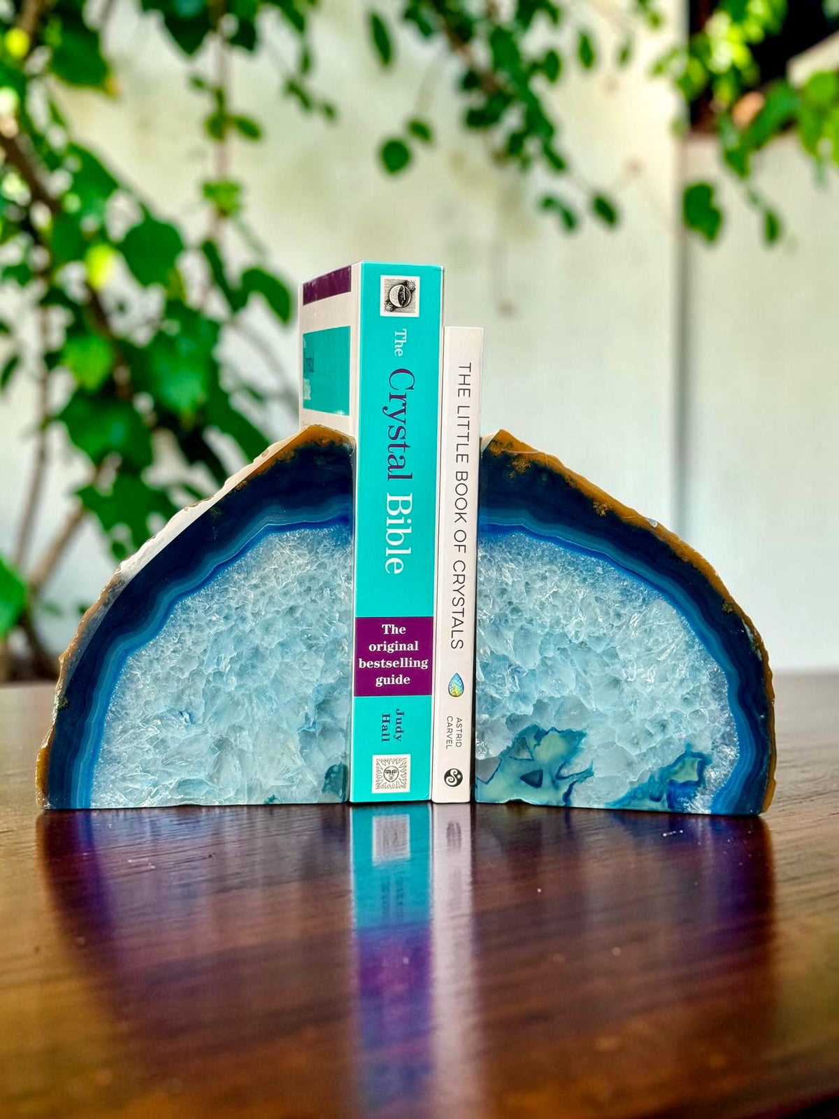 Blue Agate & Quartz Crystal Geode Bookends | Luxury Natural Agate Book Ends | Quartz Crystal Home Décor | Statement Crystal Gift | Set #7