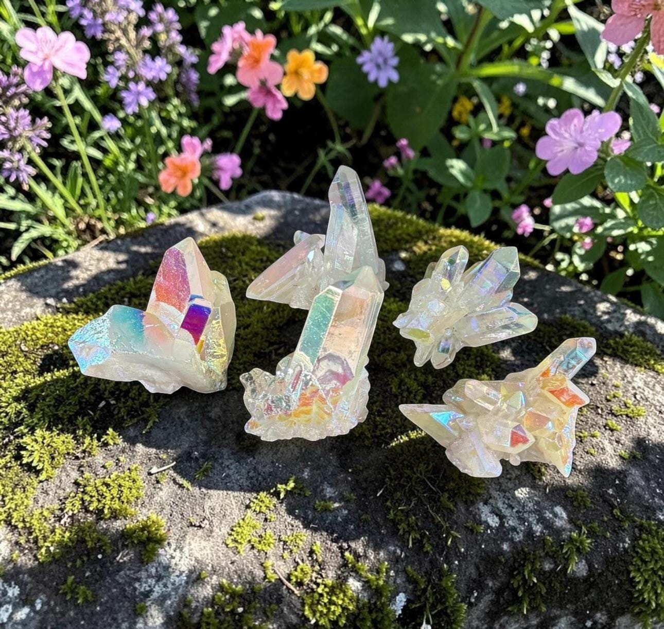 Angel Aura White Quartz Cluster: Iridescent Crystal Healing