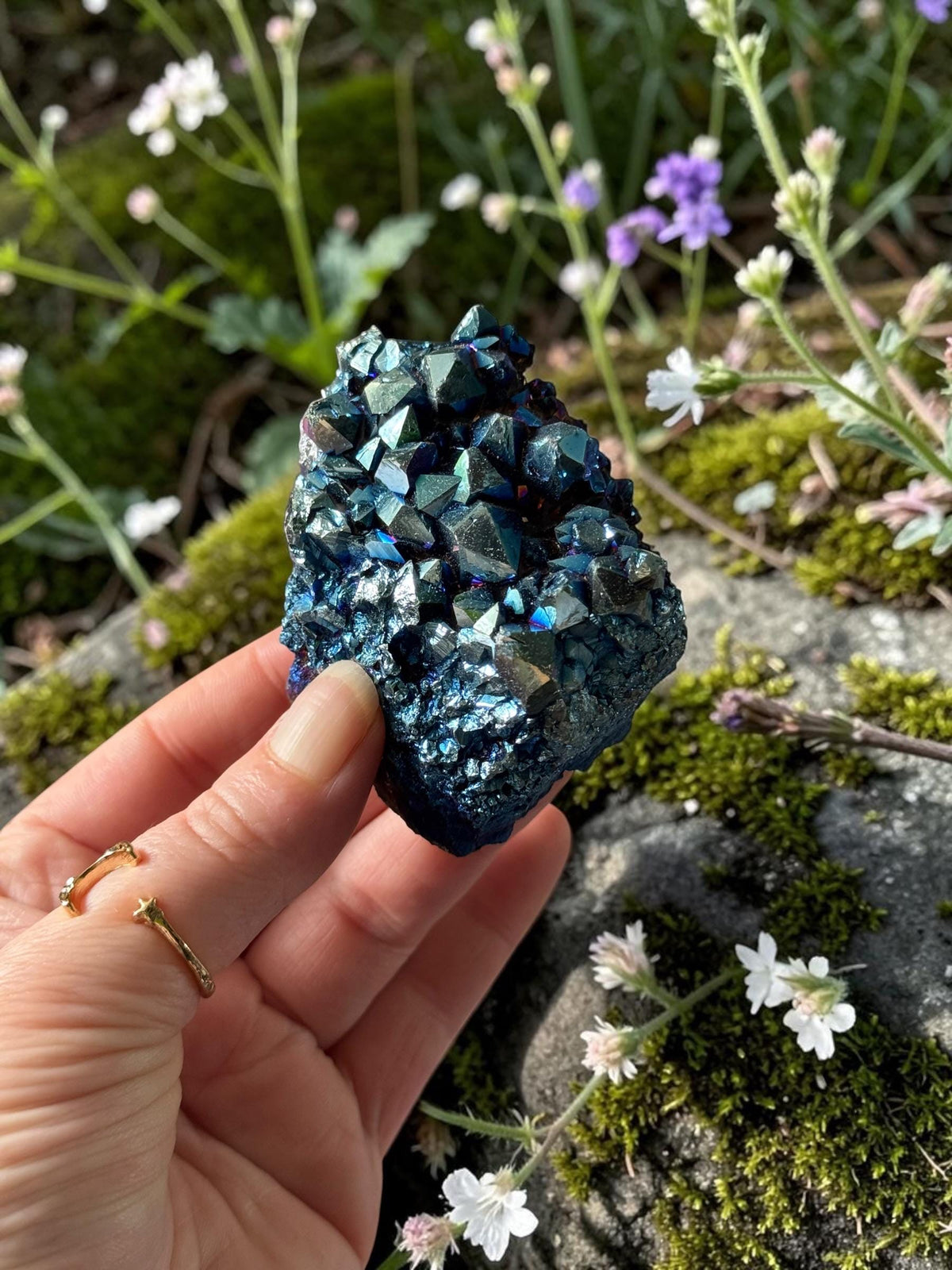 Mystic Blue Aura Amethyst Cluster | High Shine Druzy Crystal, Statement Piece