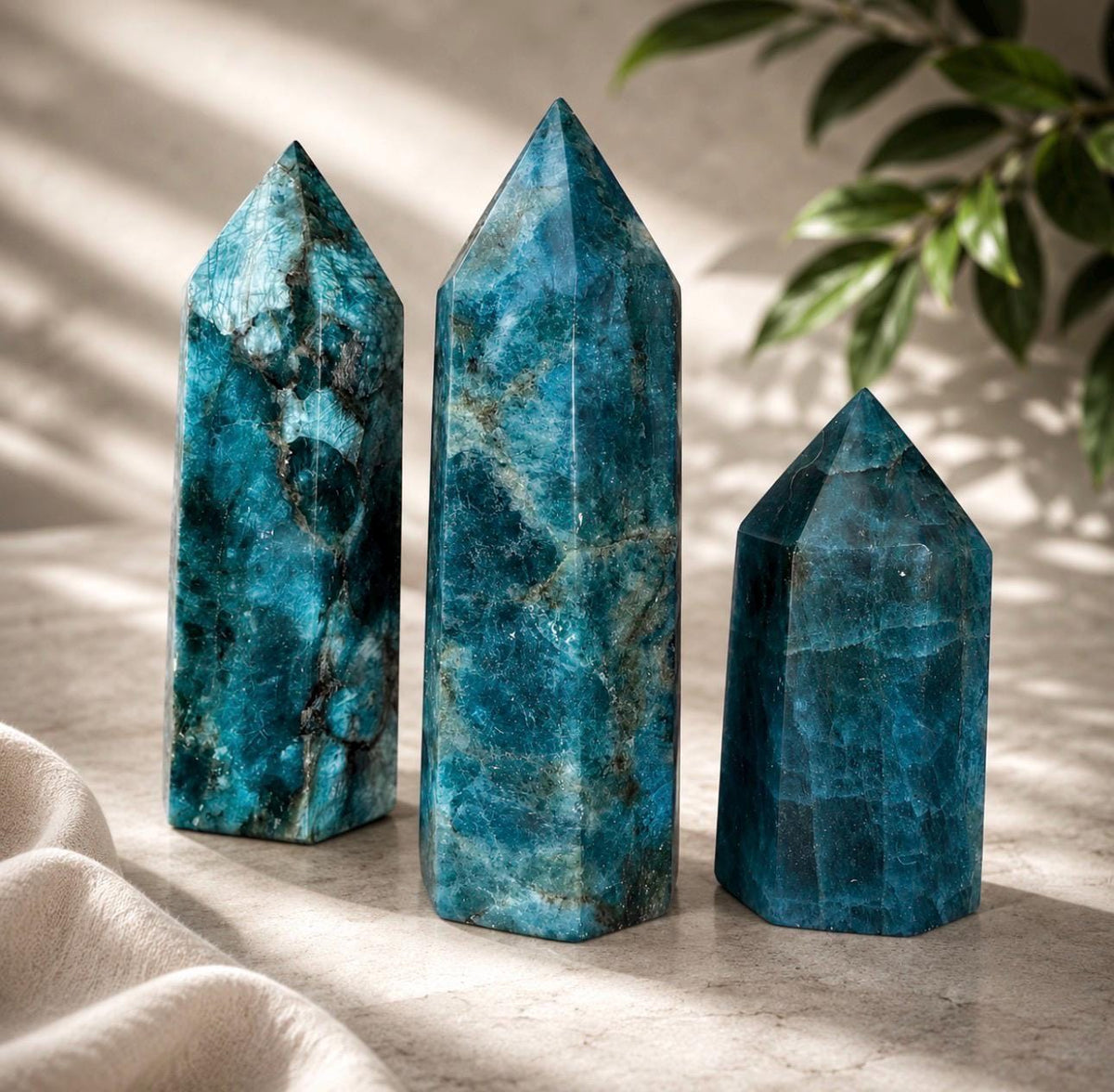 Blue Apatite Crystal Tower: Gemstone Obelisk, Vibrant Energy