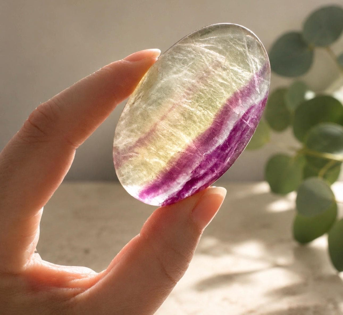 Candy Fluorite Palm Stone: Polished Healing Crystal for Focus & Calm