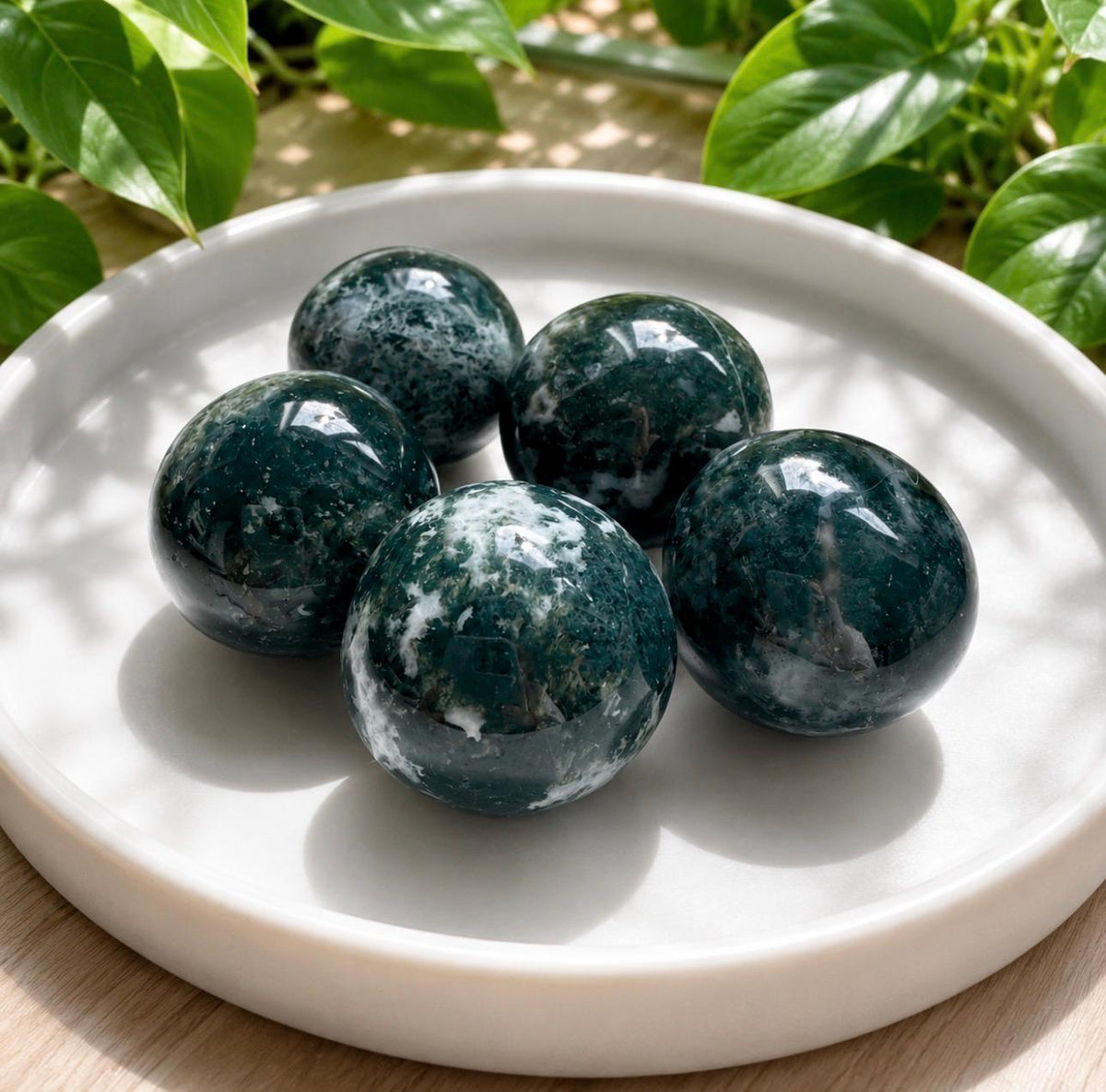 Moss Agate Spherical Tumble Stone | Nurturing Earth Energy in Every Stone