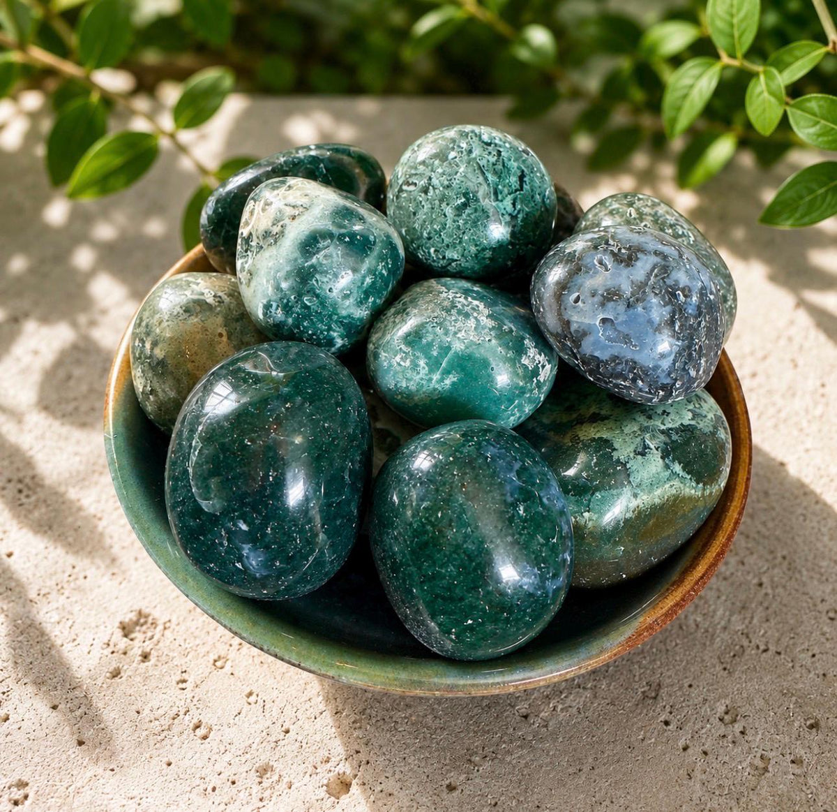 Moss Agate Spherical Tumble Stone | Nurturing Earth Energy in Every Stone