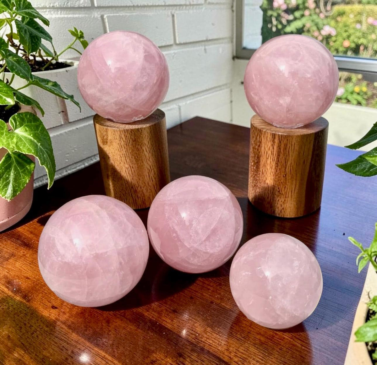 Natural Dark Rose Quartz Sphere | Polished 50-60mm Crystal Ball (Home Décor)