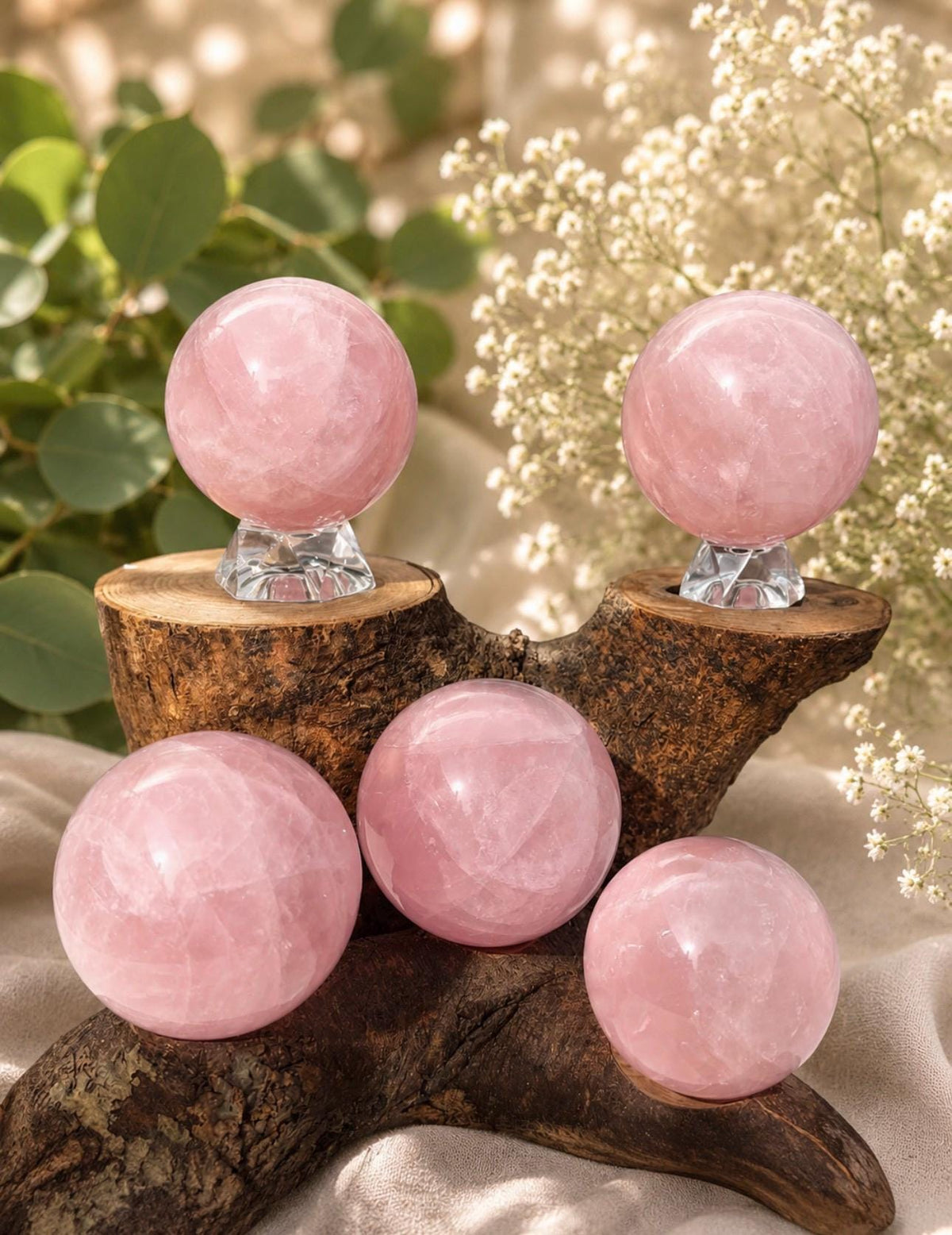Natural Dark Rose Quartz Sphere | Polished 50-60mm Crystal Ball (Home Décor)