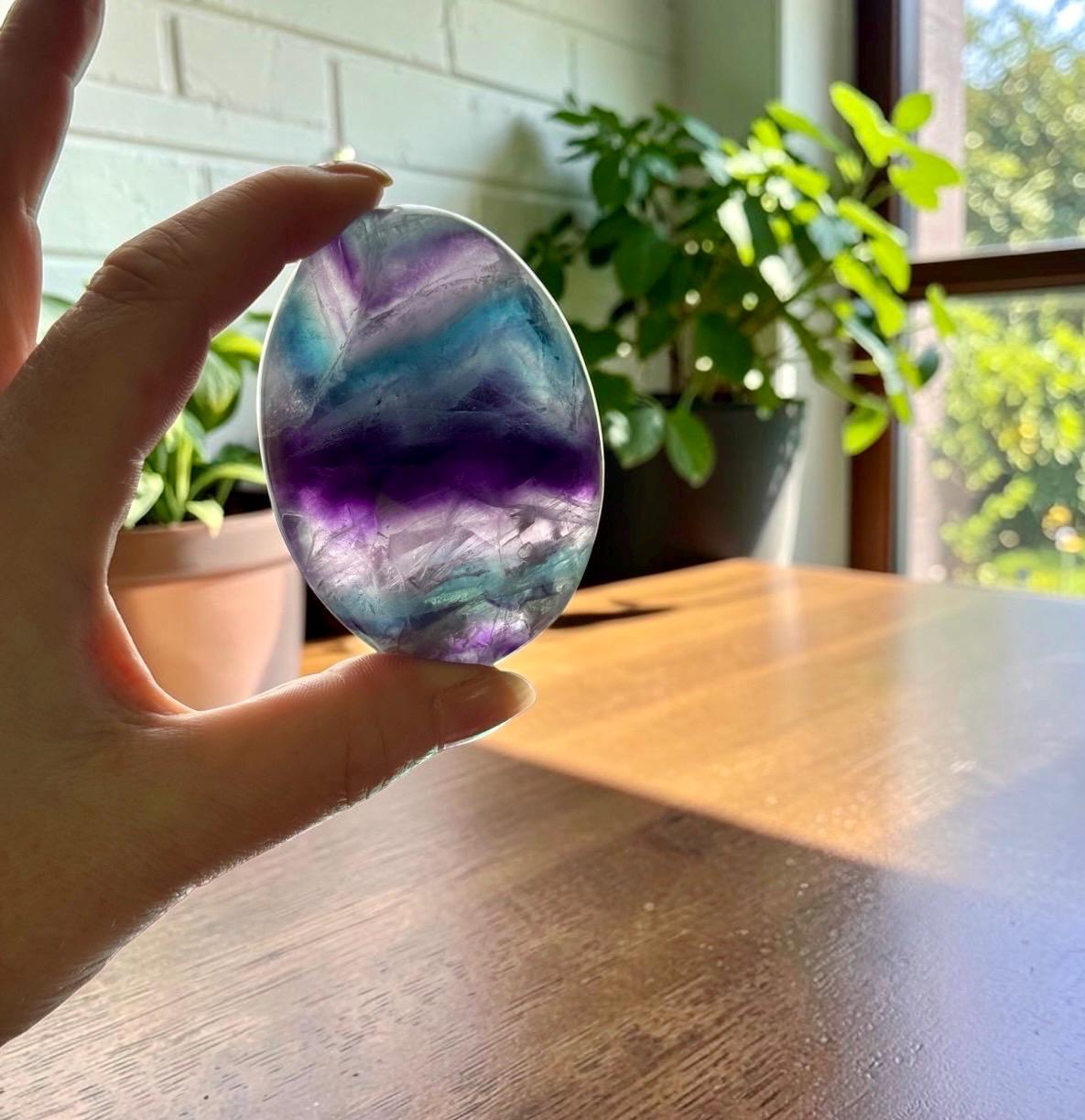 Rainbow Fluorite Palm Stone | Polished Calming Crystal