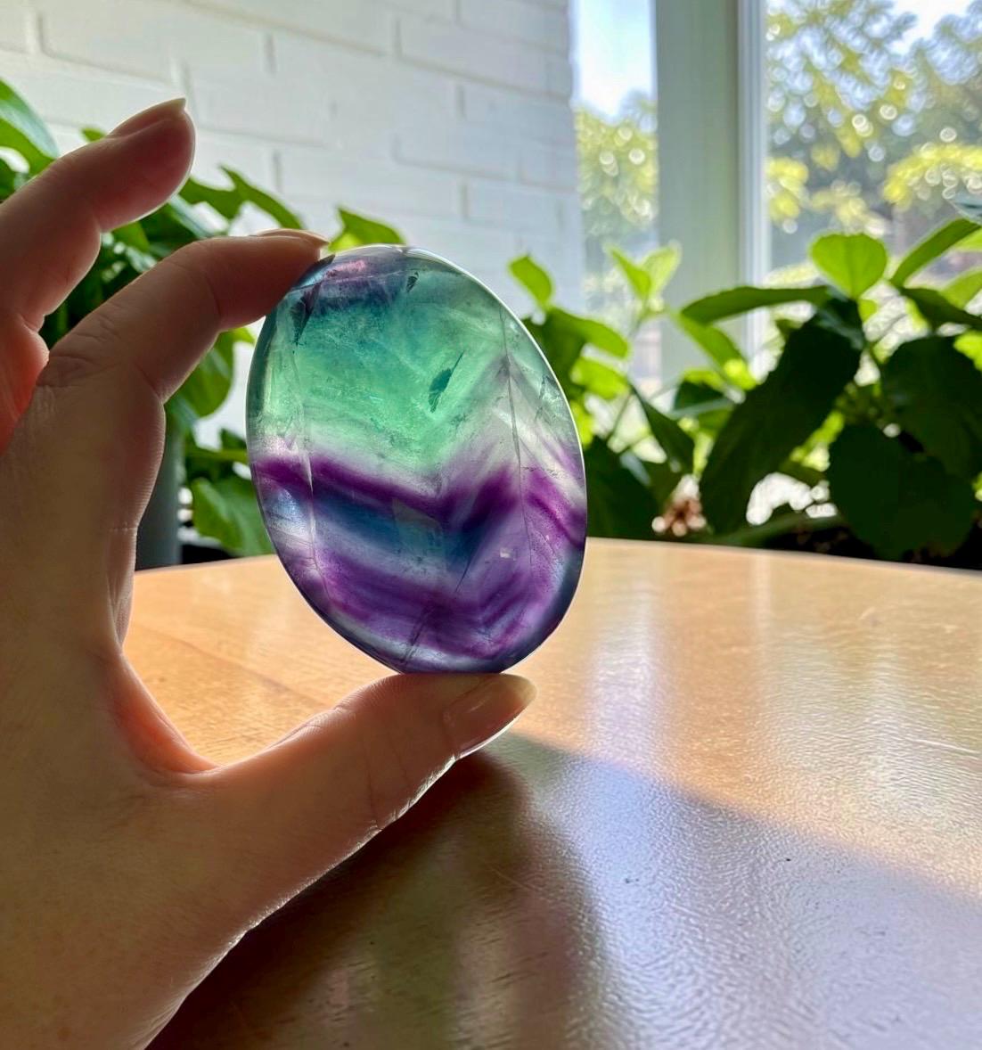Rainbow Fluorite Palm Stone | Polished Calming Crystal