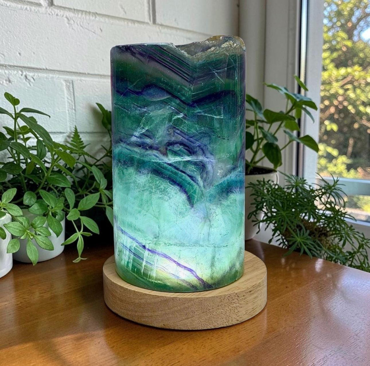 Rainbow Fluorite Crystal Lamp. LED Natural Fluorite Home Decor. Meditation Space. 7.5-15cm Approx. Illuminated Rainbow Fluorite.