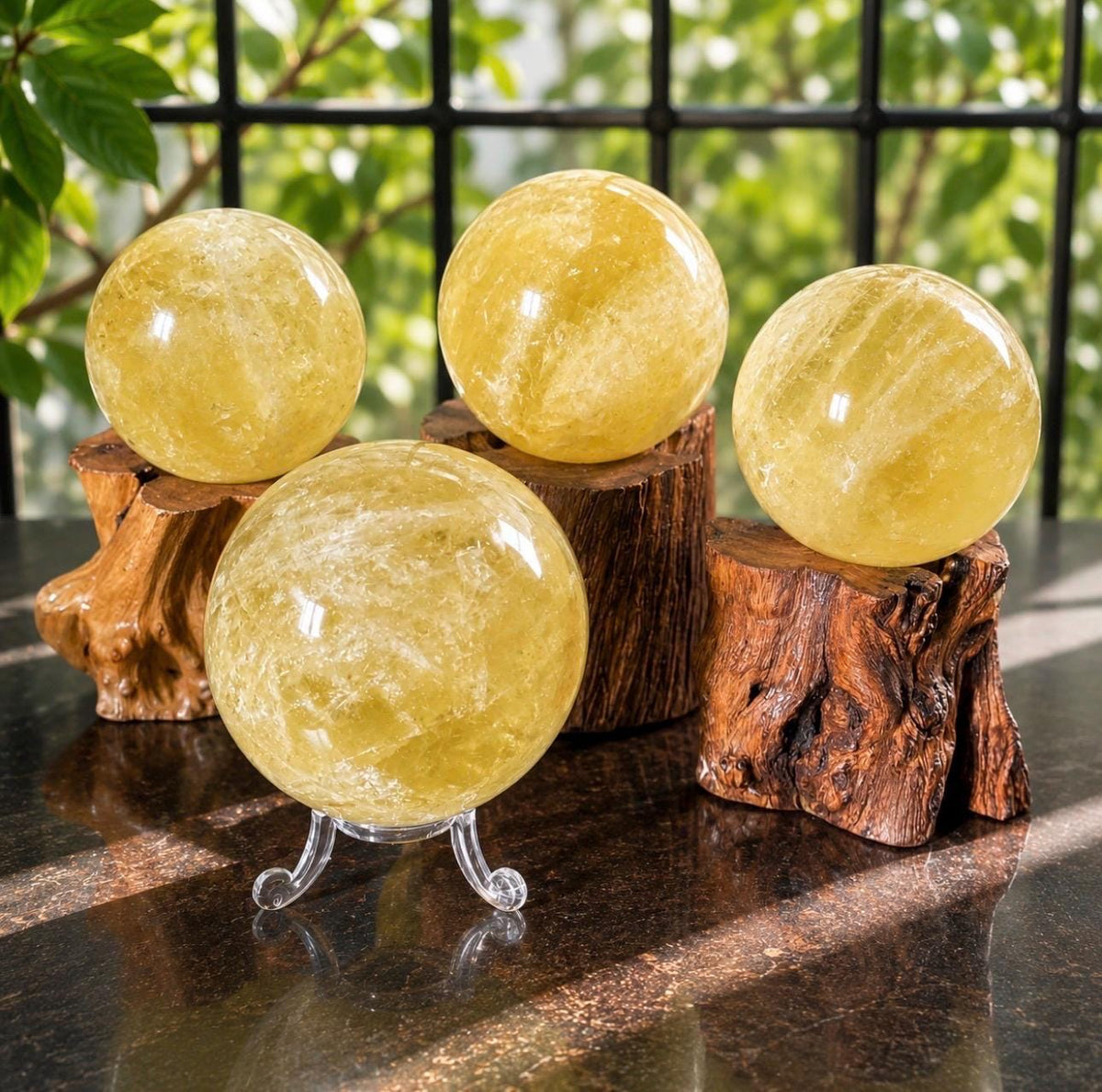 Lemon Quartz Crystal Sphere | Polished Stone, Optional LED Stand