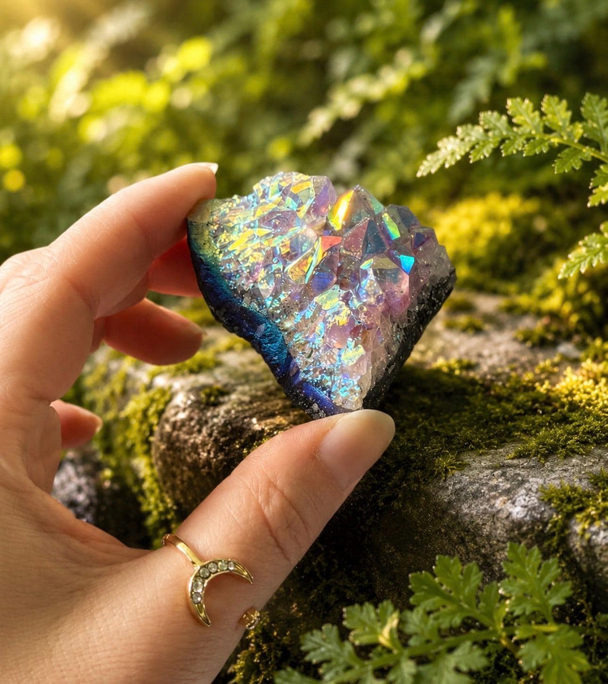Amethyst Galaxy Aura Small Cluster: Iridescent Cosmic Beauty Crystal