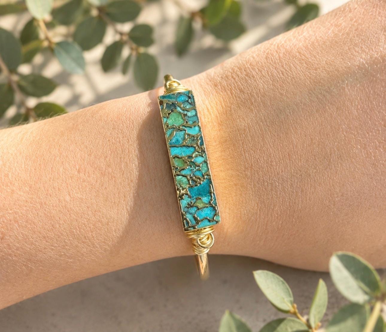 Turquoise Bar Cuff Bangle | Handmade Crystal Bracelet | Luna by Louise, Crystal Shop UK