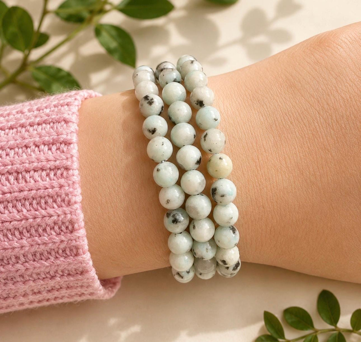 Handmade Kiwi Jasper Beaded Bracelet: Soothing Crystal Jewelry