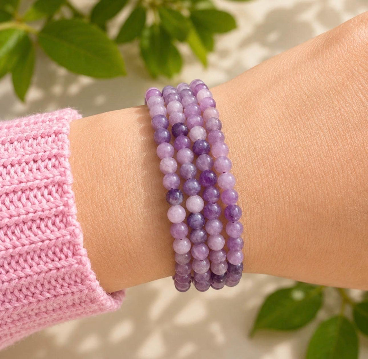 Lepidolite Crystal Bracelet: 3mm Polished Beads, Calm & Balance