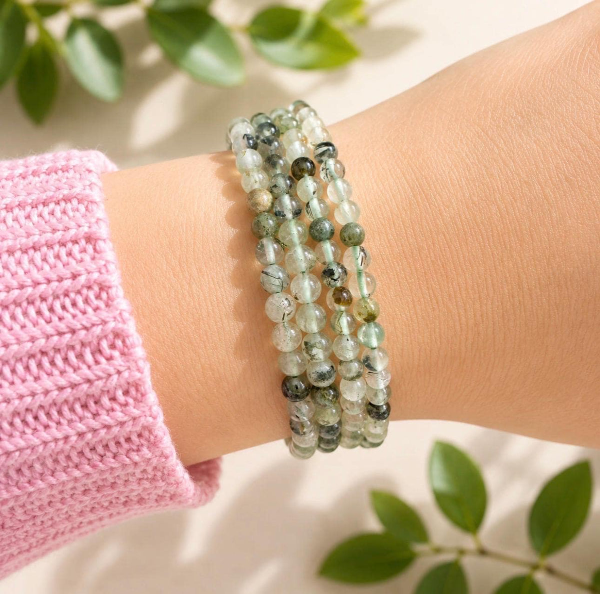 Prehnite Crystal Beaded Bracelet: Heart & Soul Healing, 7.5"