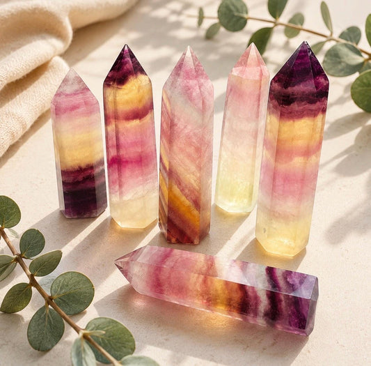 Polished Candy Fluorite Tower: Healing Crystal Obelisk, Spiritual Home Decor