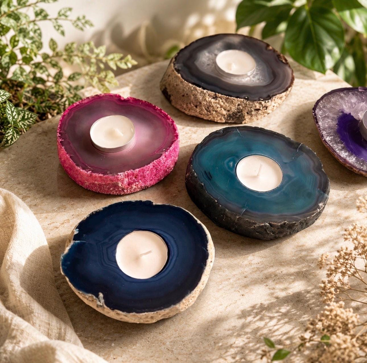 Agate Geode Candle Holder: Ethereal Crystal Home Decor