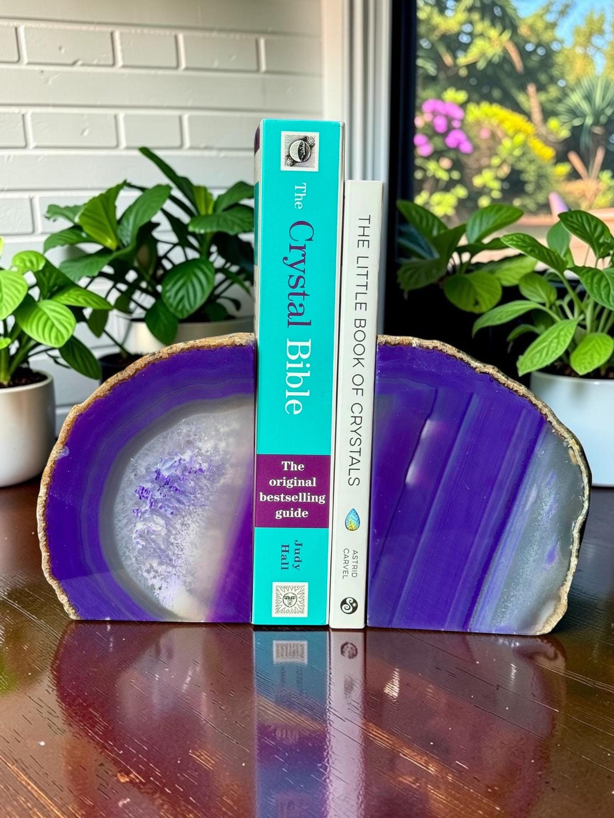 Purple Agate & Quartz Crystal Geode Bookends | Luxury Natural Agate Book Ends | Crystal Home Décor | Office Shelf Styling | SET #3