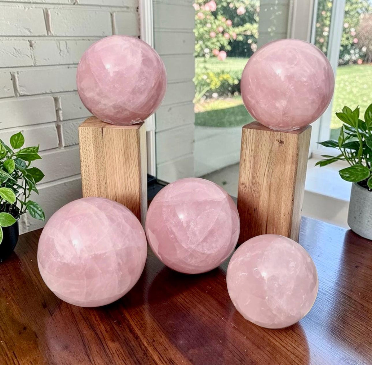 Natural Dark Rose Quartz Sphere | Polished 50-60mm Crystal Ball (Home Décor)