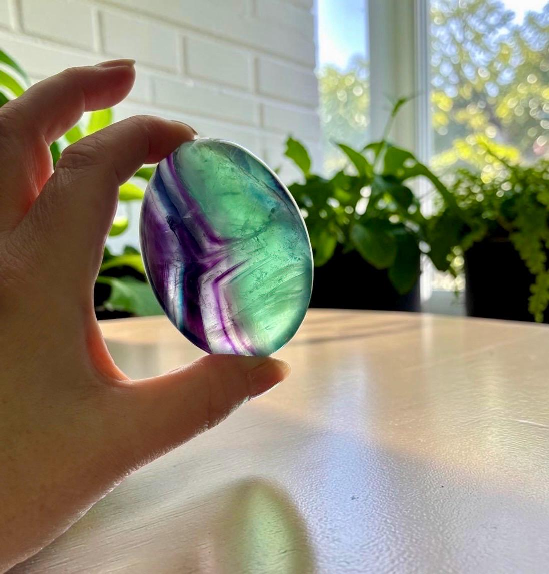Rainbow Fluorite Palm Stone | Polished Calming Crystal