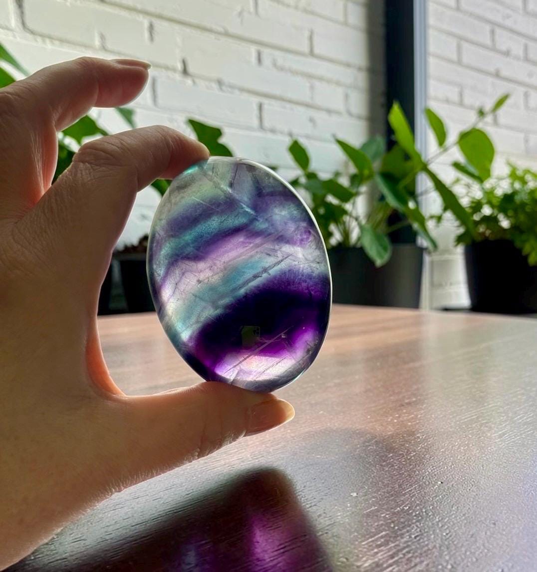 Rainbow Fluorite Palm Stone | Polished Calming Crystal