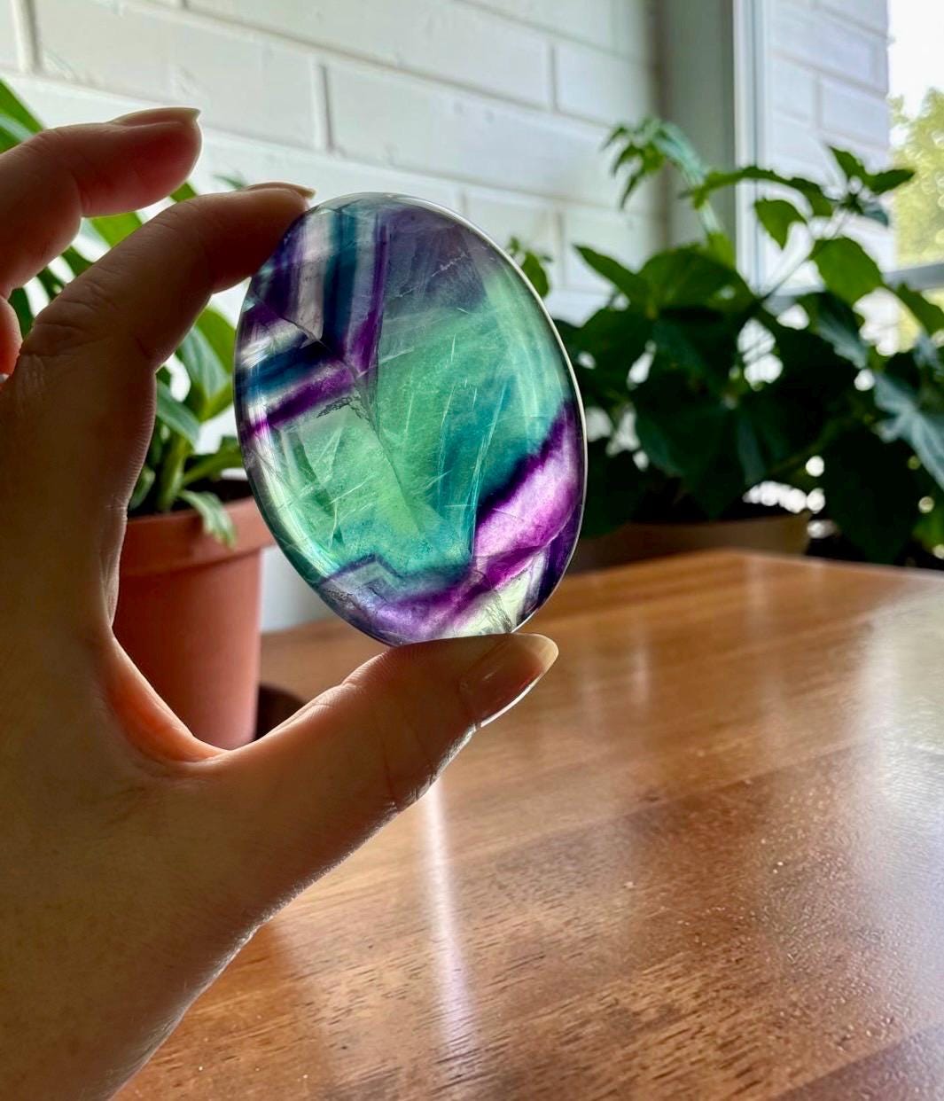 Rainbow Fluorite Palm Stone | Polished Calming Crystal