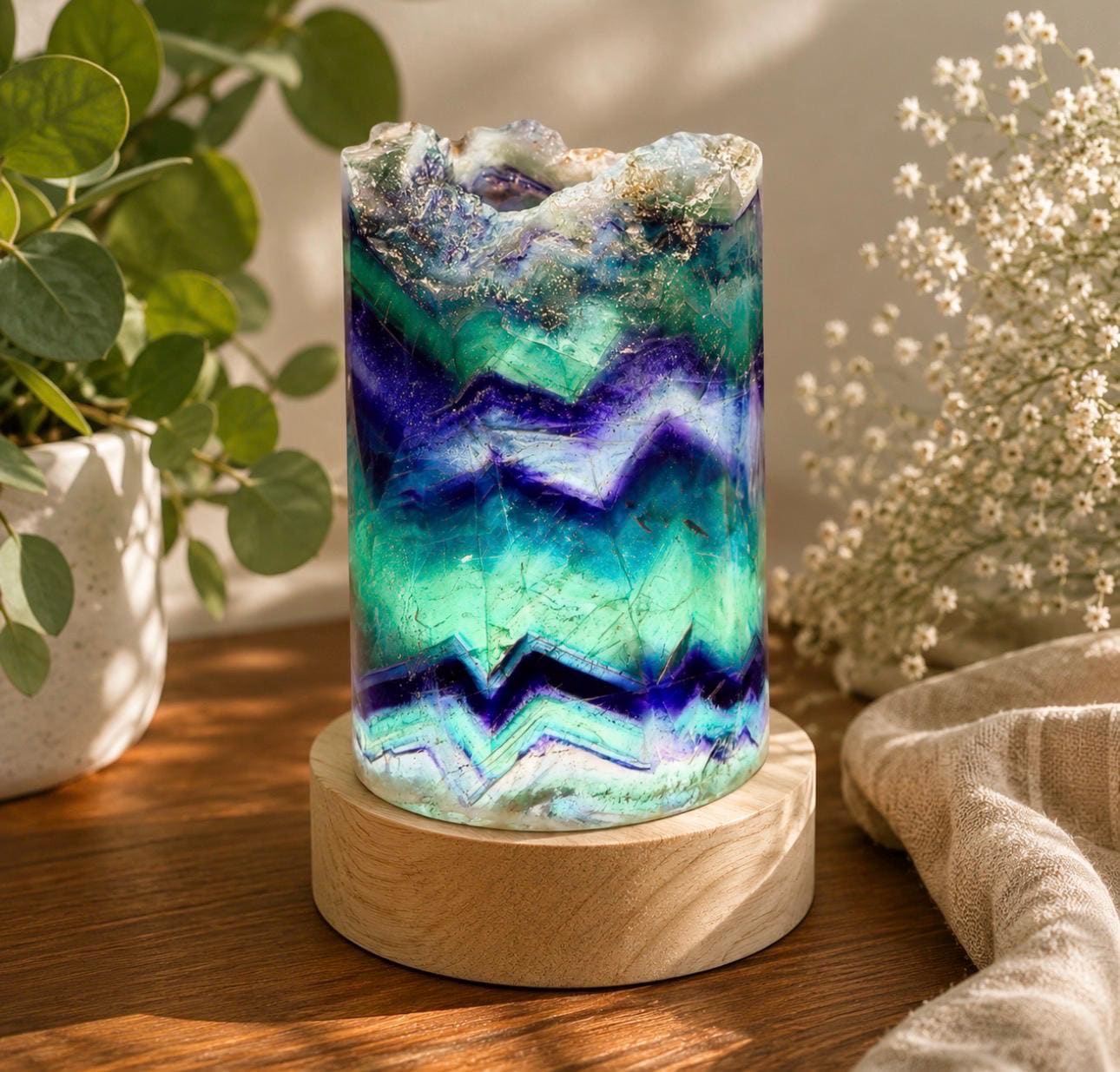 Rainbow Fluorite Crystal Lamp. LED Natural Fluorite Home Decor. Meditation Space. 7.5-15cm Approx. Illuminated Rainbow Fluorite.