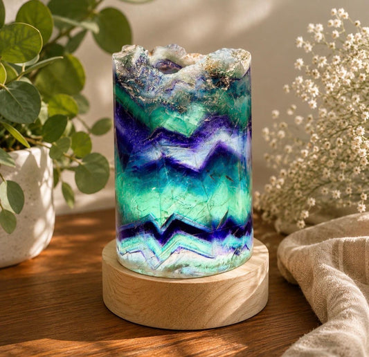Rainbow Fluorite Crystal Lamp. LED Natural Fluorite Home Decor. Meditation Space. 7.5-15cm Approx. Illuminated Rainbow Fluorite.