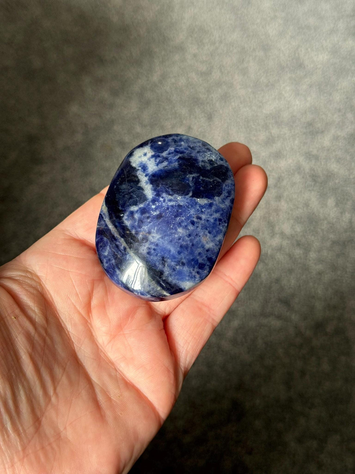 Sodalite Crystal Palm Stone – Clarity, Communication & Calm | Luna by Louise, Crystal Shop UK