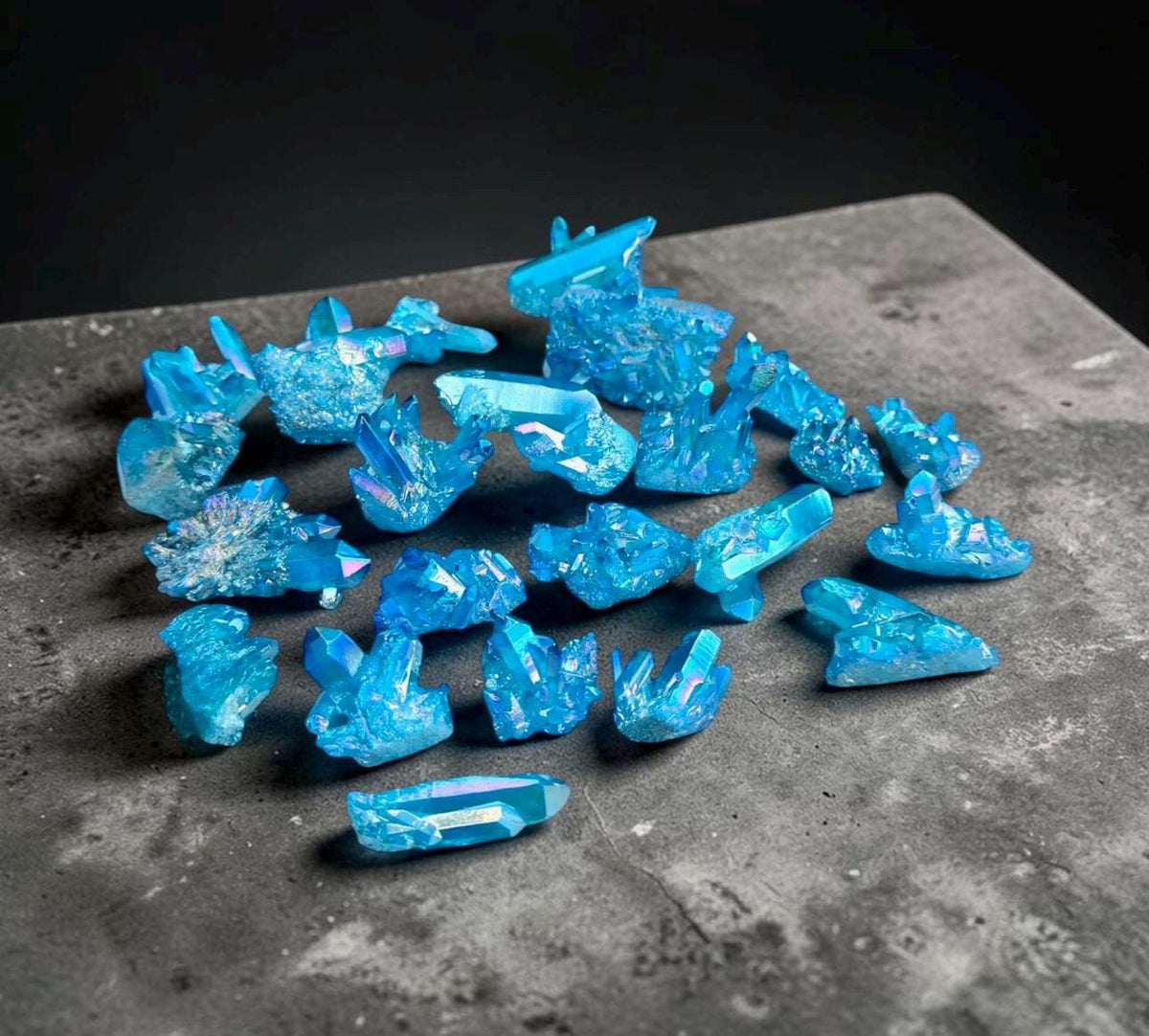 Mini Aqua Aura Quartz Crystal Clusters: Spiritual Healing Obelisk