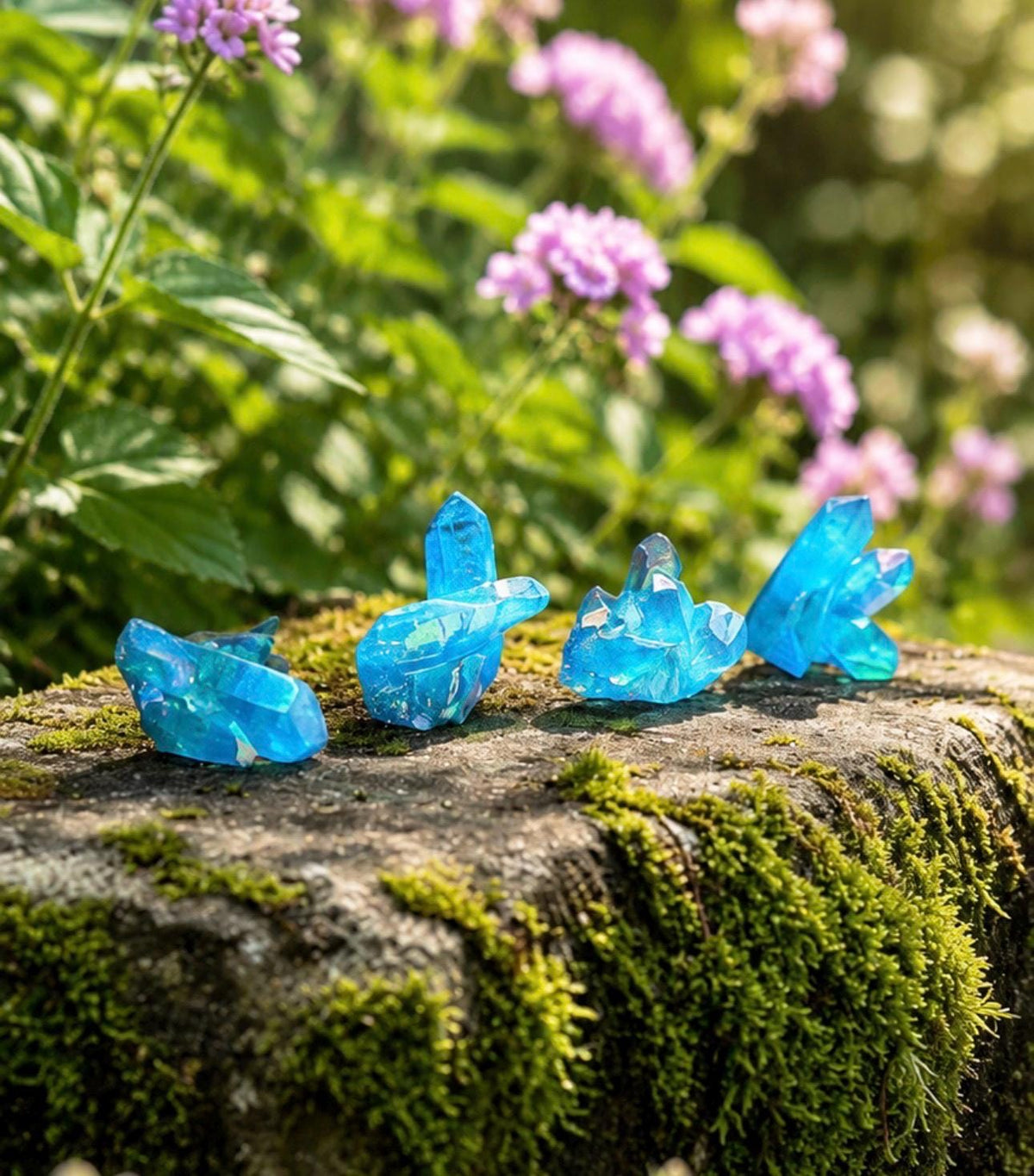 Mini Aqua Aura Quartz Crystal Clusters: Spiritual Healing Obelisk