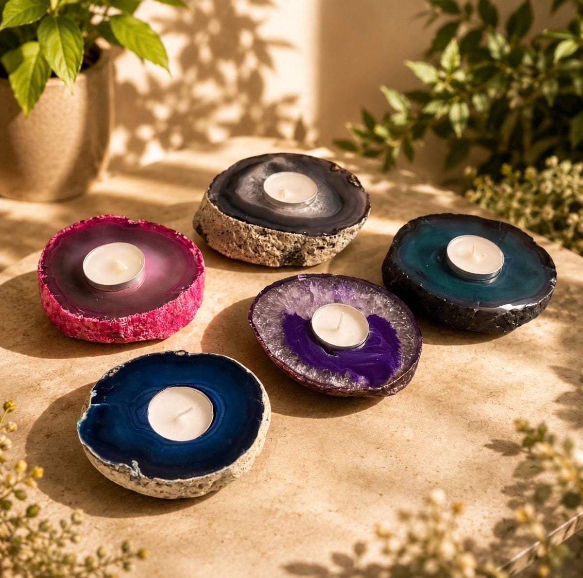 Agate Geode Candle Holder: Ethereal Crystal Home Decor
