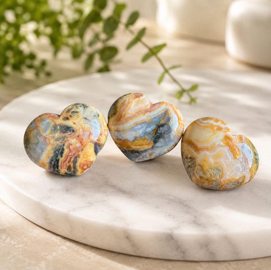 Polished Crazy Lace Agate Heart: Joy, Positivity, Healing Stone 40mm
