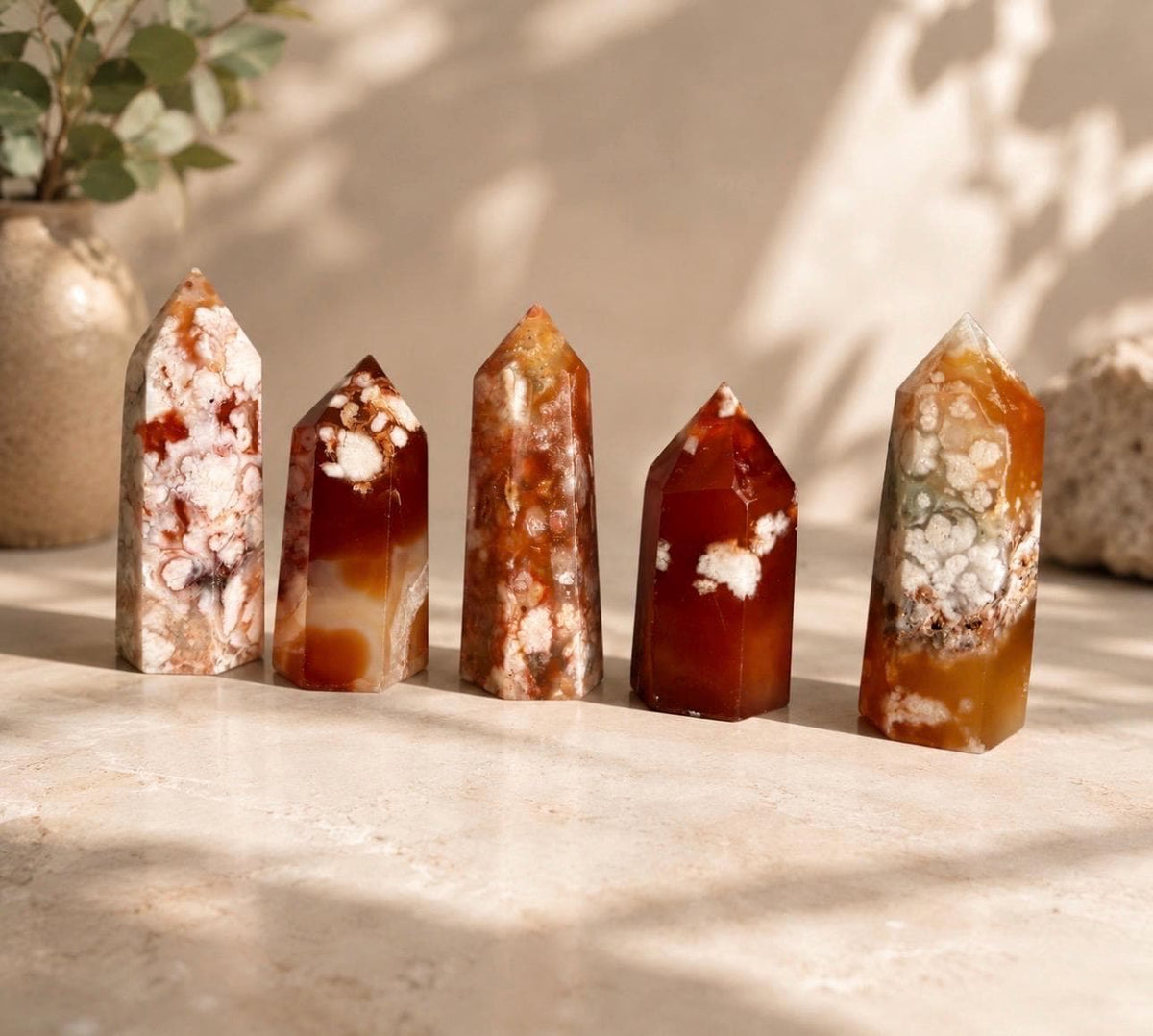 Carnelian & Flower Agate Small Crystal Tower: Luna by Louise
